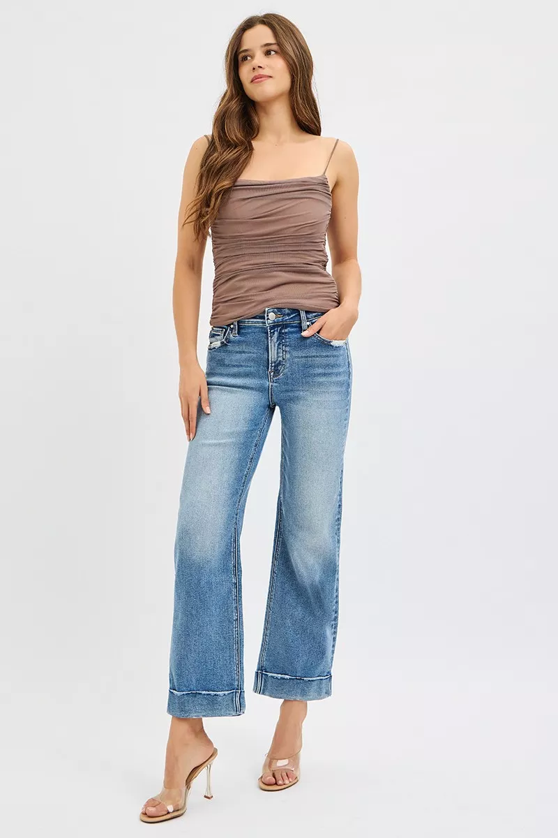 RISEN Full Size Mid Rise Crop Straight Jeans with Taylor Cuffed Plus Size - Image 6