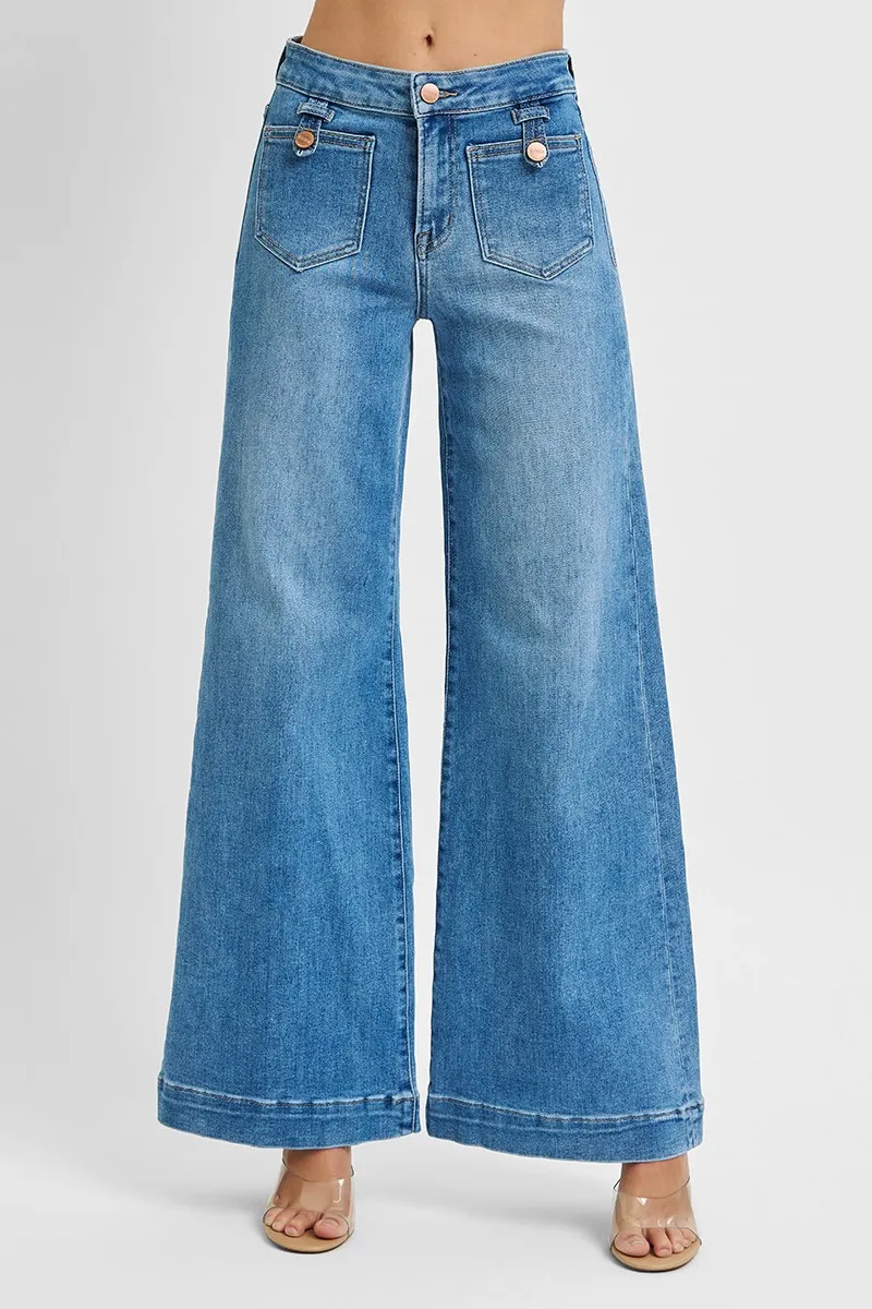 RISEN Full Size Mid Rise Wide Front Patch Pocket Jeans Plus Size - Image 3
