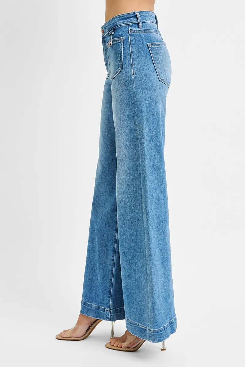 RISEN Full Size Mid Rise Wide Front Patch Pocket Jeans Plus Size - Image 4