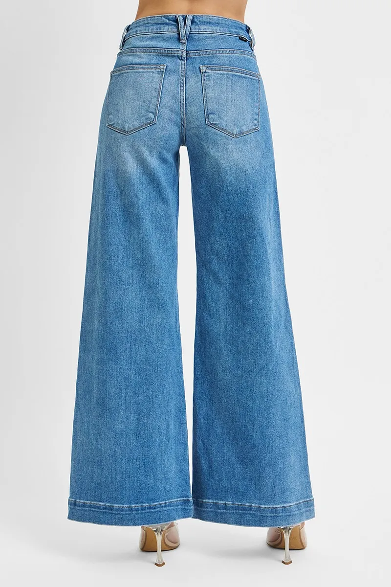RISEN Full Size Mid Rise Wide Front Patch Pocket Jeans Plus Size - Image 5