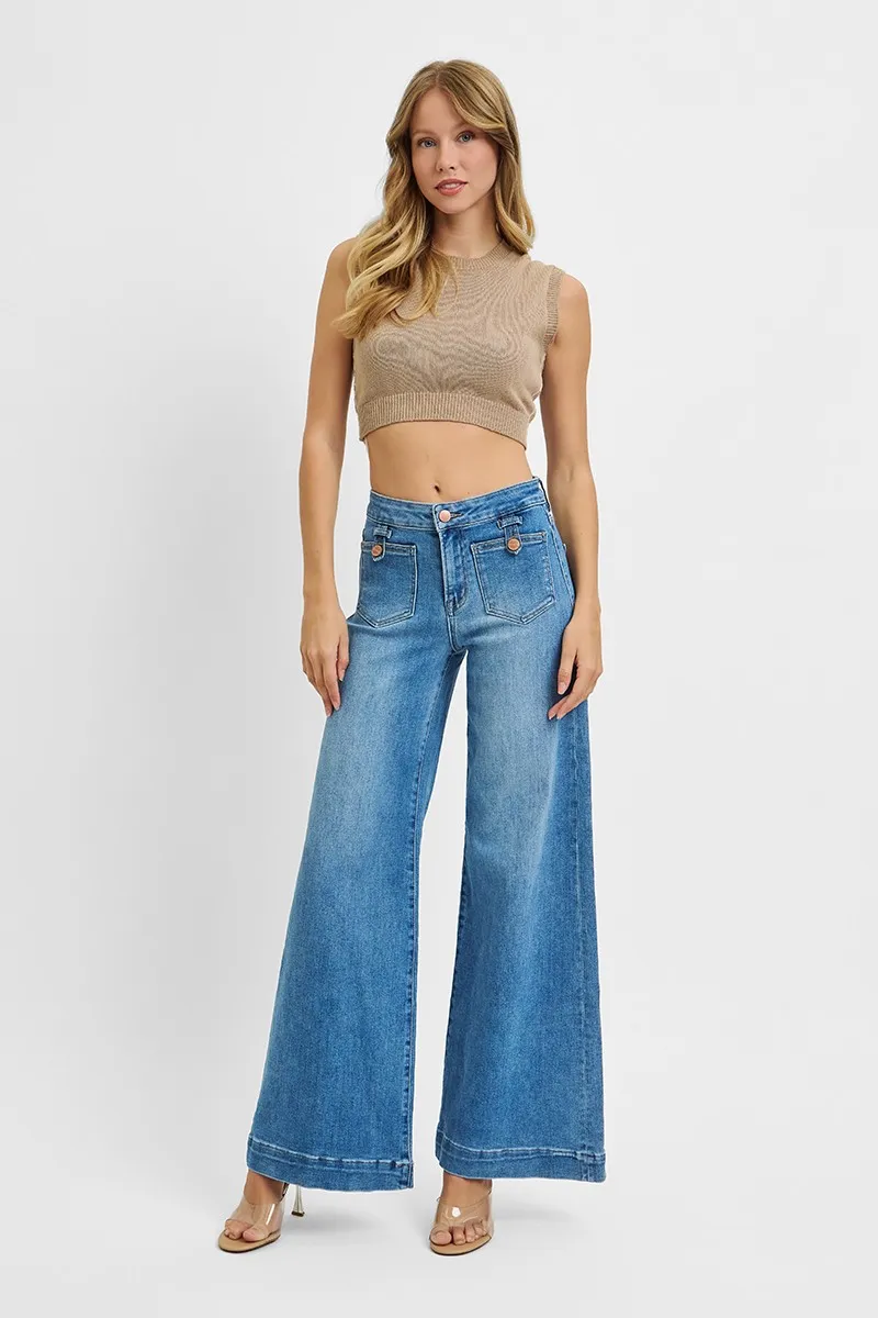 RISEN Full Size Mid Rise Wide Front Patch Pocket Jeans Plus Size - Image 6