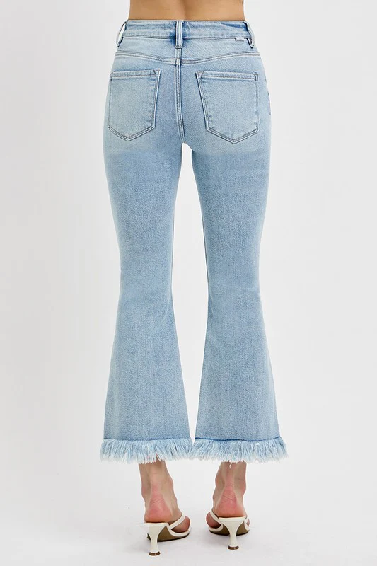 RISEN Full Size Raw Hem Distressed Cropped Flare Jeans Plus Size - Image 3