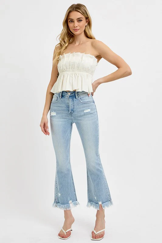 RISEN Full Size Raw Hem Distressed Cropped Flare Jeans Plus Size - Image 5
