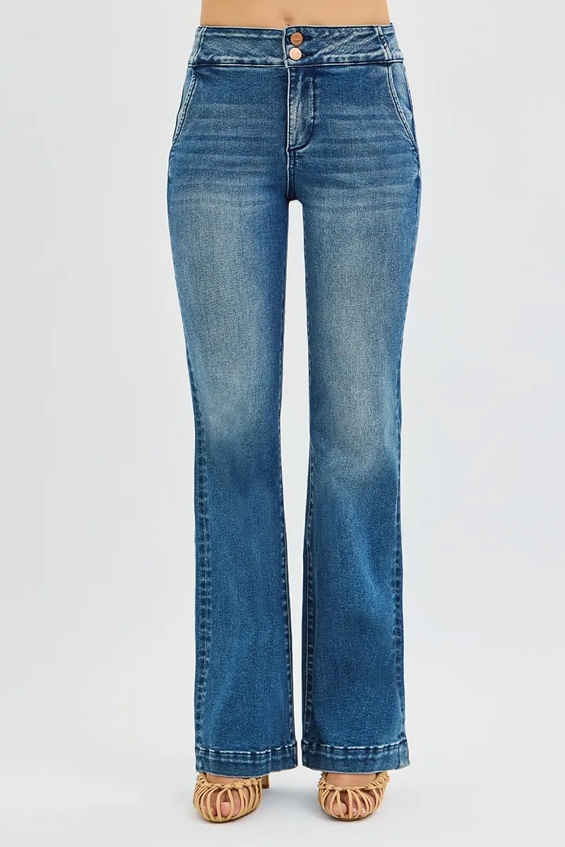 RISEN Full Size Tummy Control High Rise Bootcut Jeans with Double Button Waistband Plus Size - Image 3
