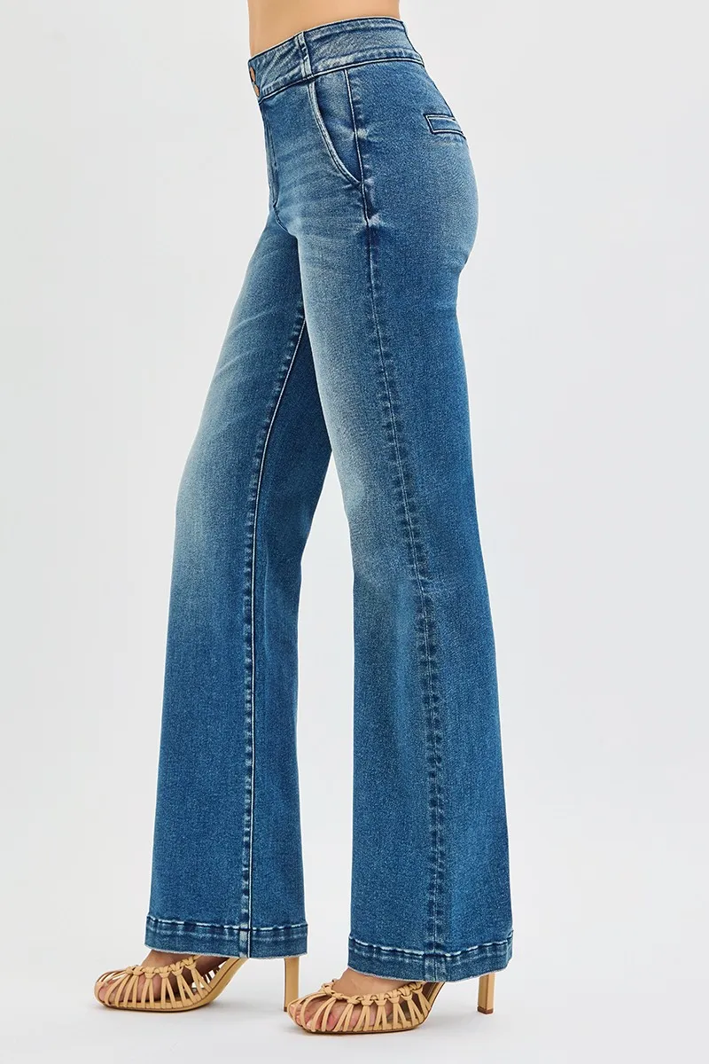 RISEN Full Size Tummy Control High Rise Bootcut Jeans with Double Button Waistband Plus Size - Image 4