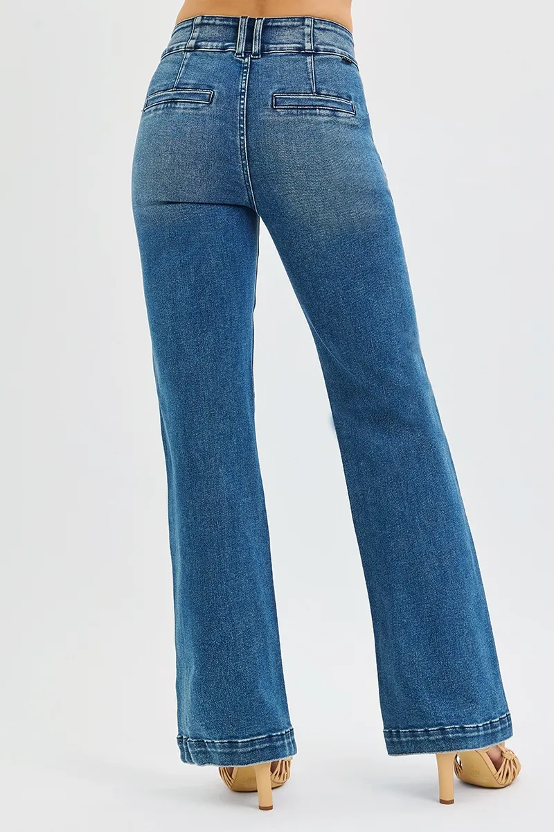 RISEN Full Size Tummy Control High Rise Bootcut Jeans with Double Button Waistband Plus Size - Image 5