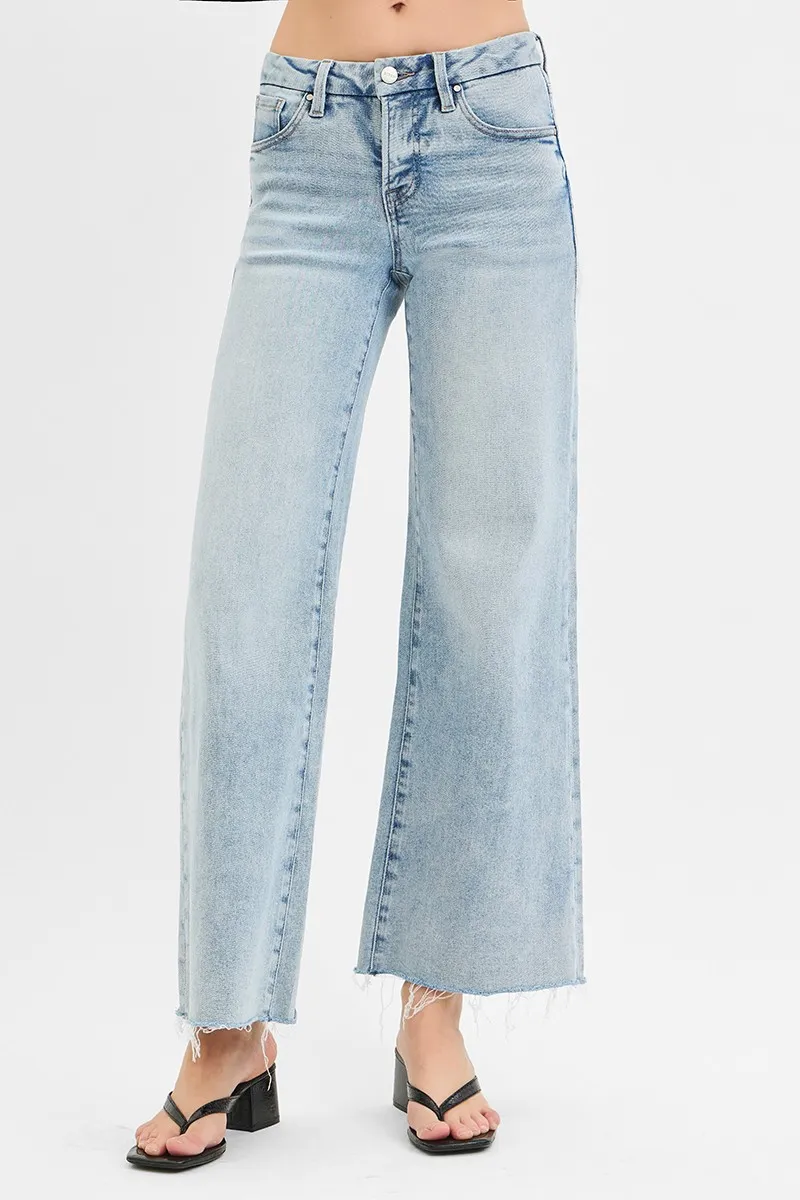 RISEN Full Size Tummy Control Low Rise Wide Leg Raw Cut Hem Jeans Plus Size - Image 2