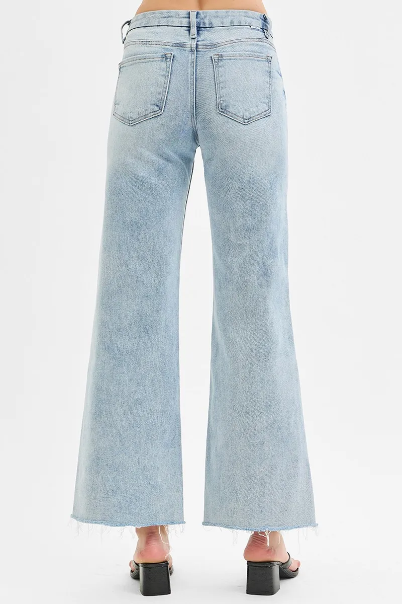 RISEN Full Size Tummy Control Low Rise Wide Leg Raw Cut Hem Jeans Plus Size - Image 5