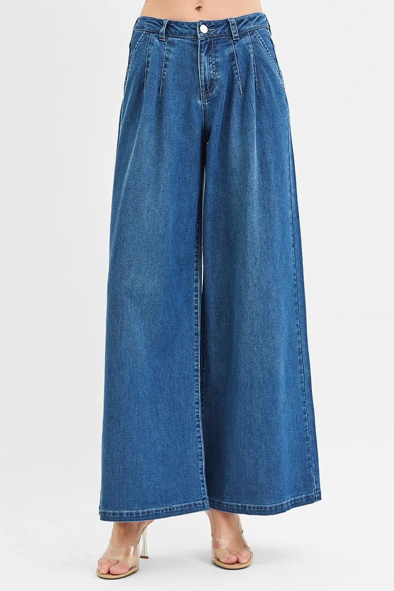 RISEN Mid Rise Fit Wide Leg Knit Denim Look Jeans - Image 2