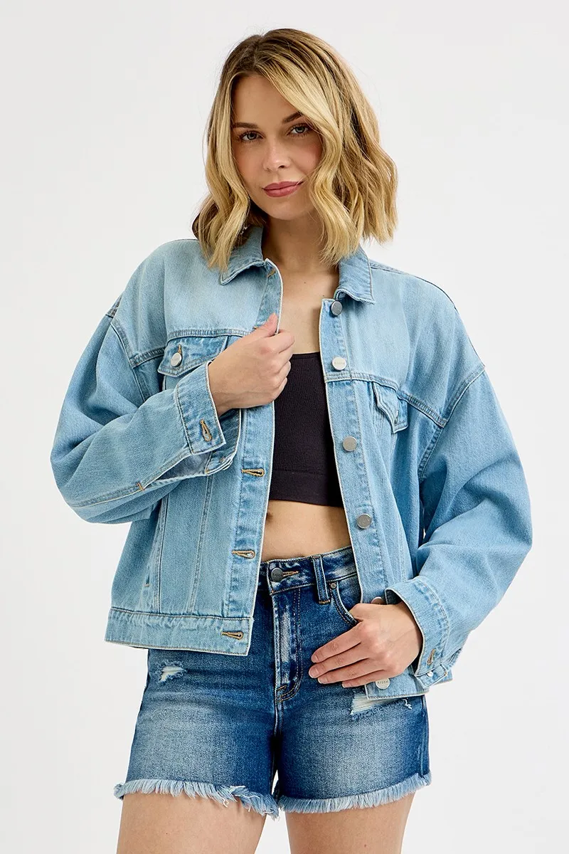 RISEN Washed Dropped Shoulder Denim Jacket - Image 2