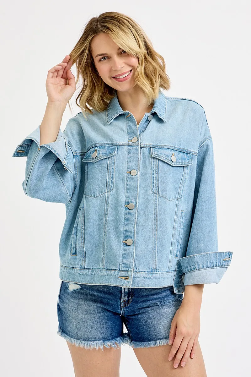RISEN Washed Dropped Shoulder Denim Jacket - Image 3