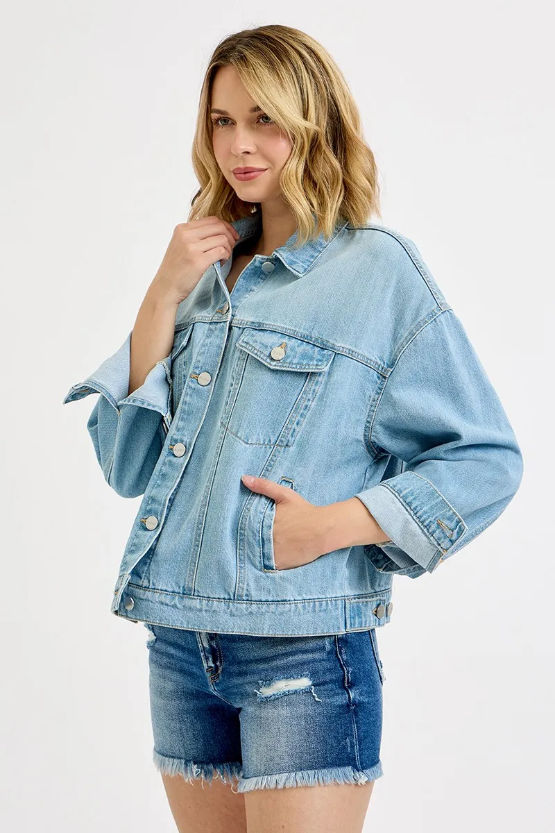 RISEN Washed Dropped Shoulder Denim Jacket - Image 4