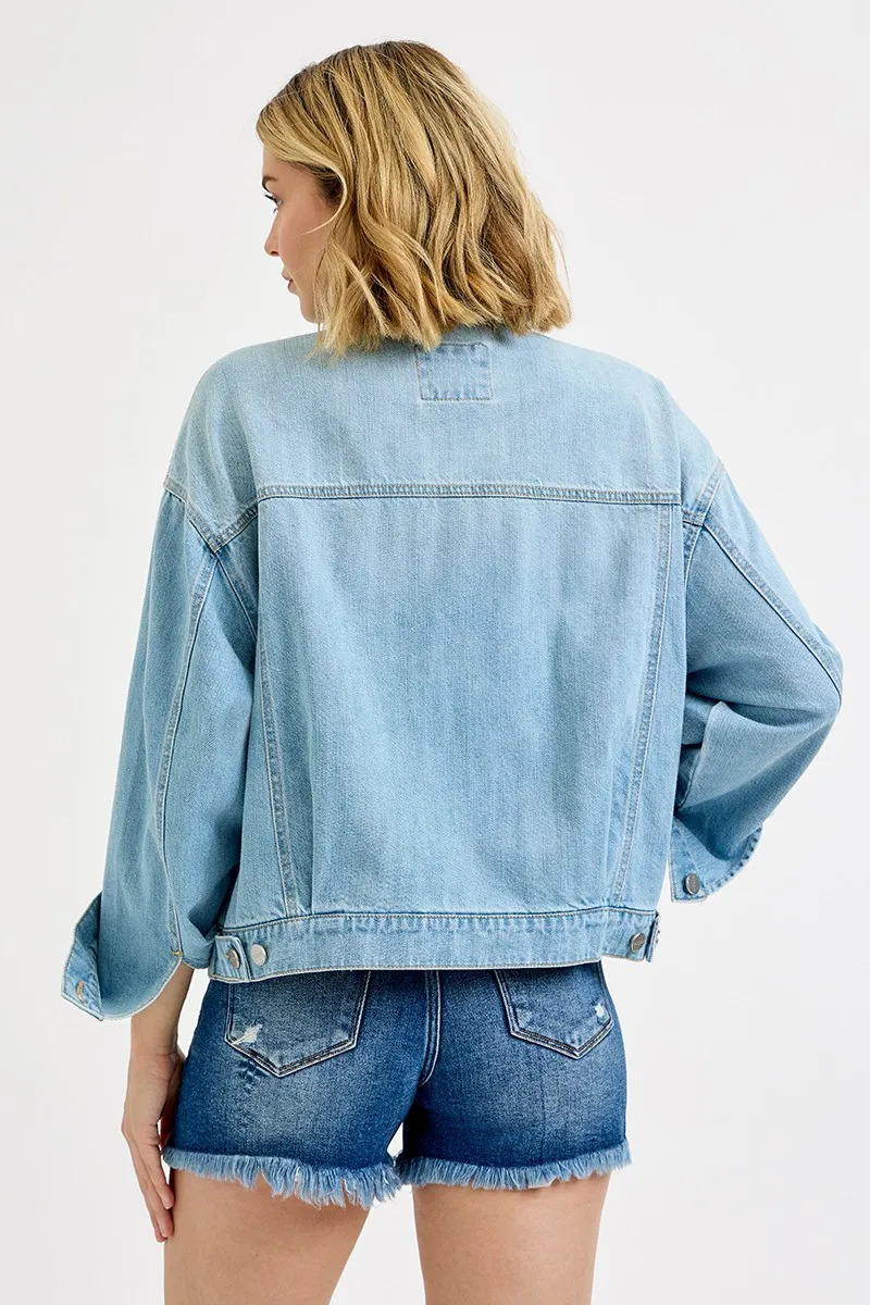 RISEN Washed Dropped Shoulder Denim Jacket - Image 5