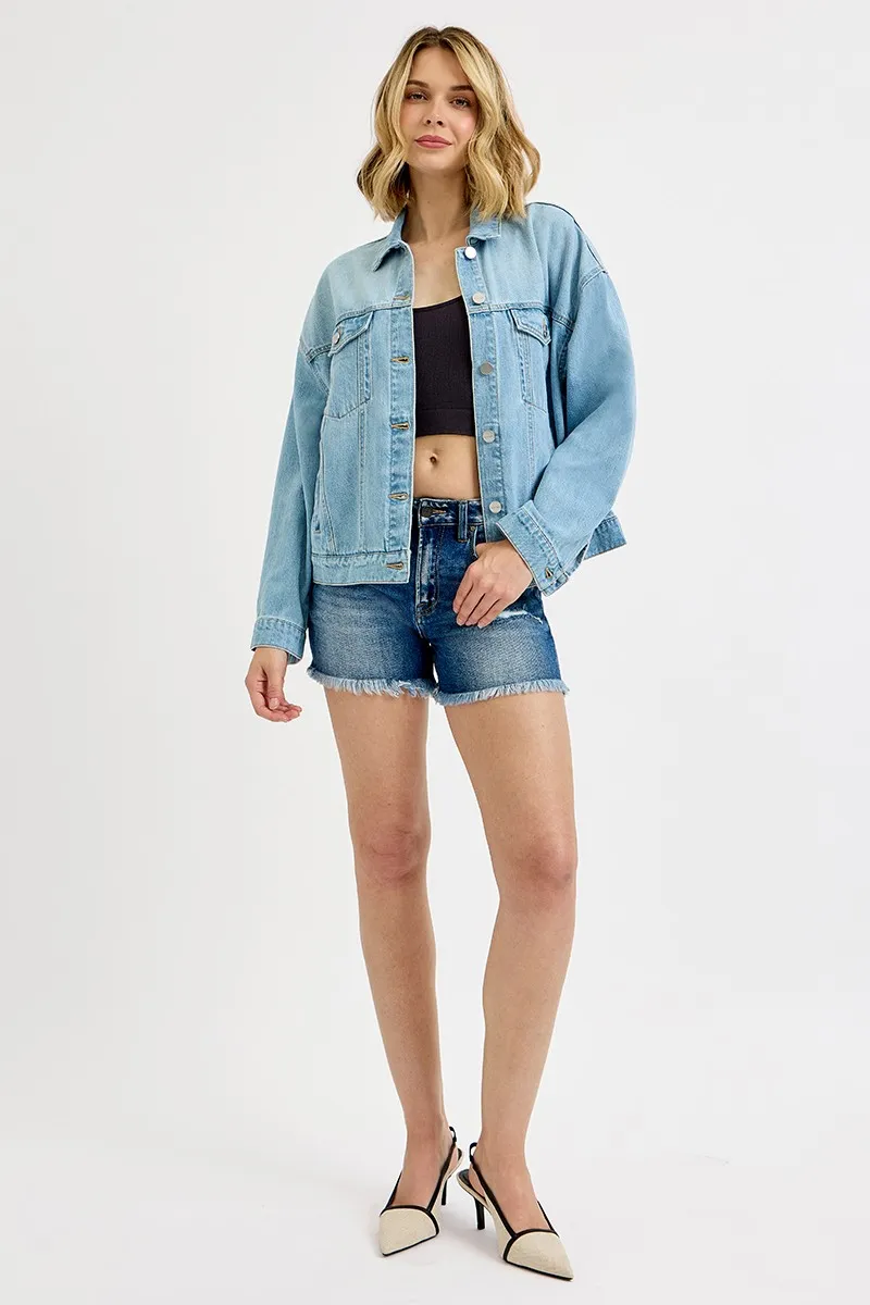 RISEN Washed Dropped Shoulder Denim Jacket - Image 6