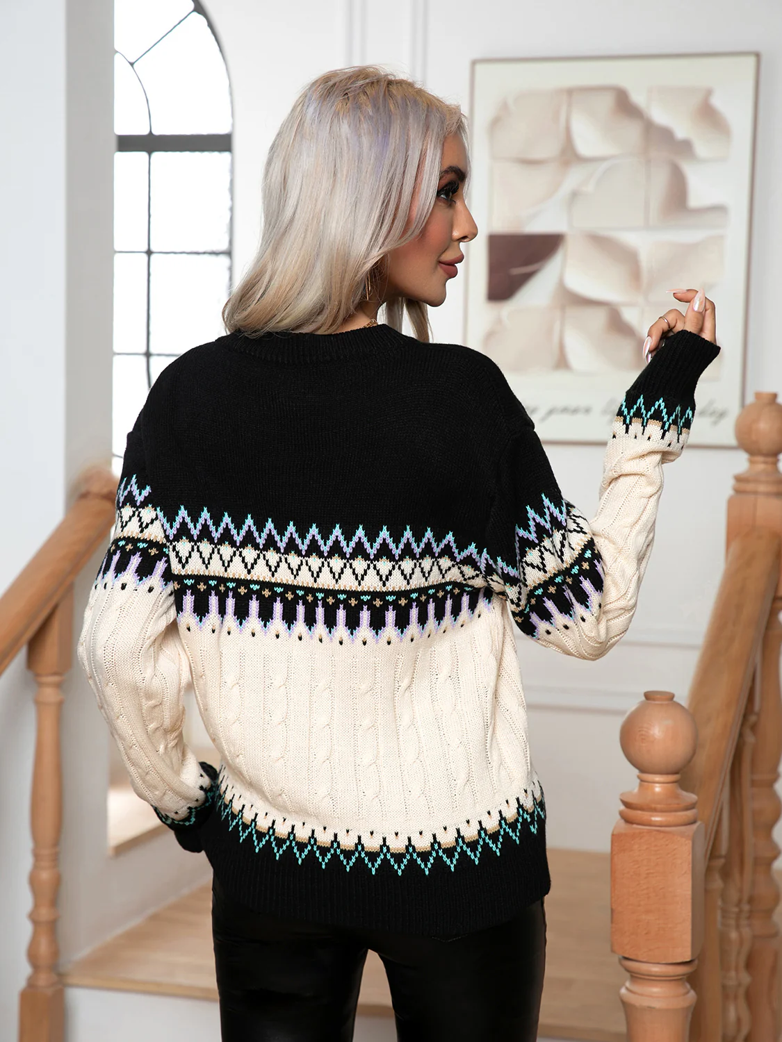 Round Neck Cable-Knit Sweater - Image 2
