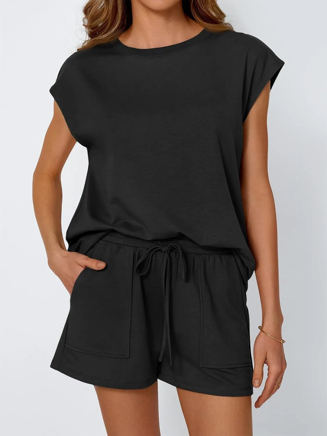 Round Neck Cap Sleeve Top and Shorts Set - Image 10