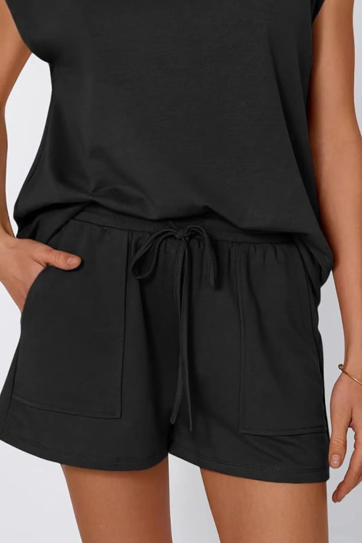 Round Neck Cap Sleeve Top and Shorts Set - Image 12