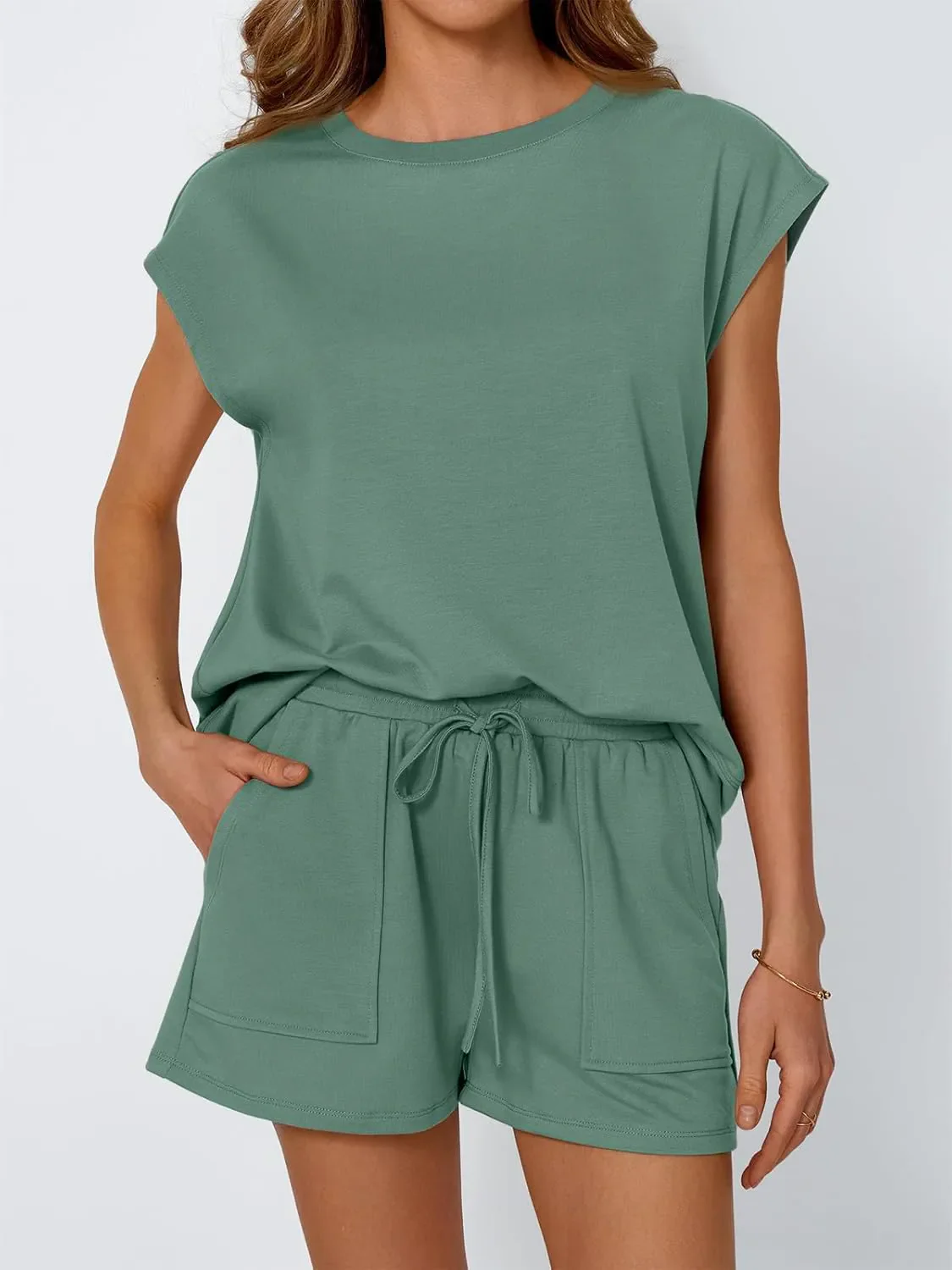 Round Neck Cap Sleeve Top and Shorts Set - Image 4