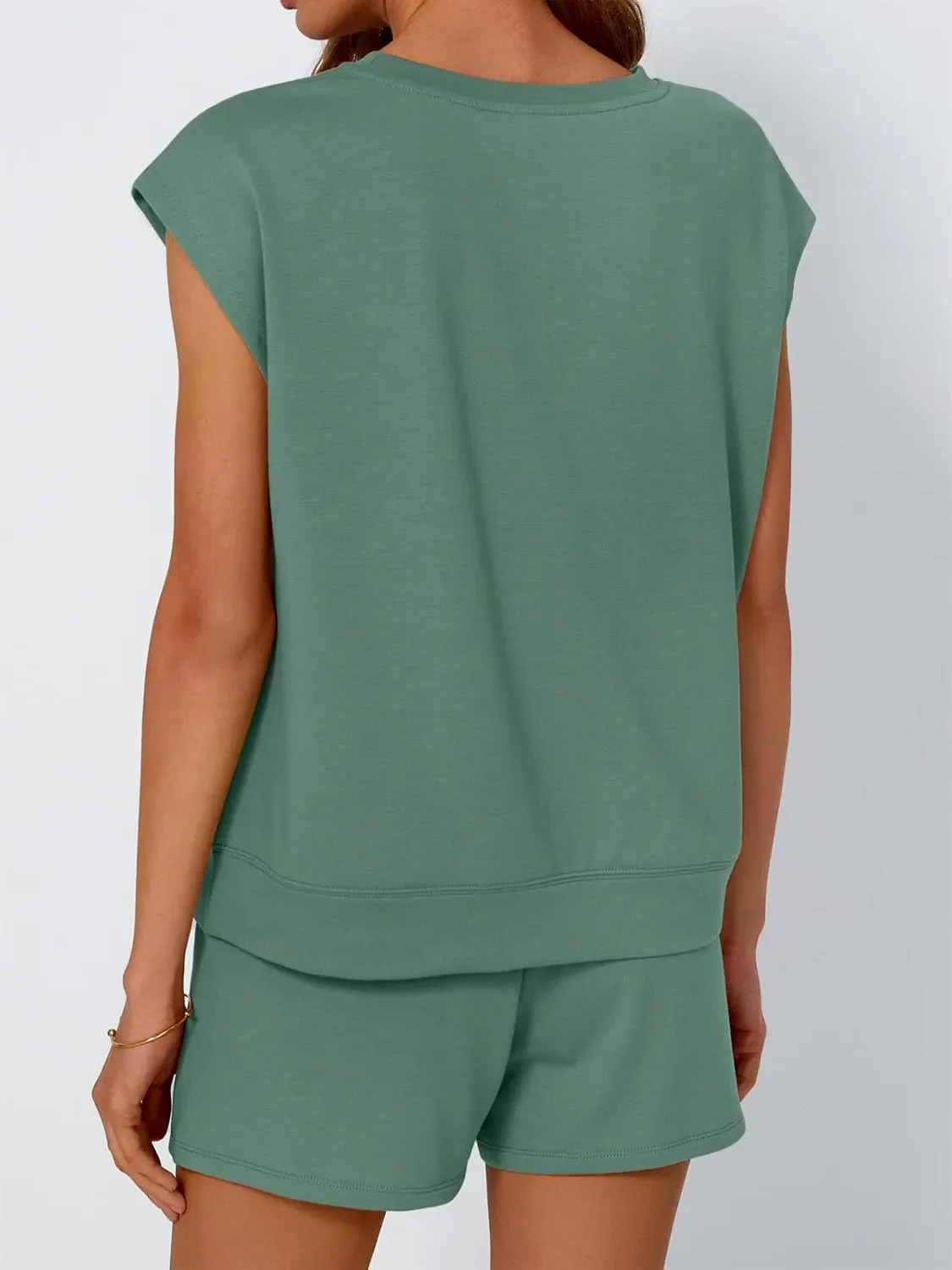 Round Neck Cap Sleeve Top and Shorts Set - Image 5