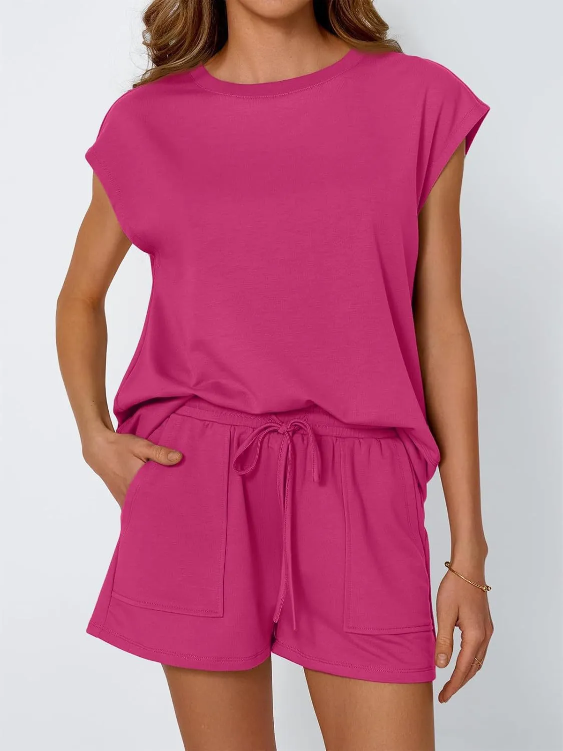 Round Neck Cap Sleeve Top and Shorts Set - Image 7