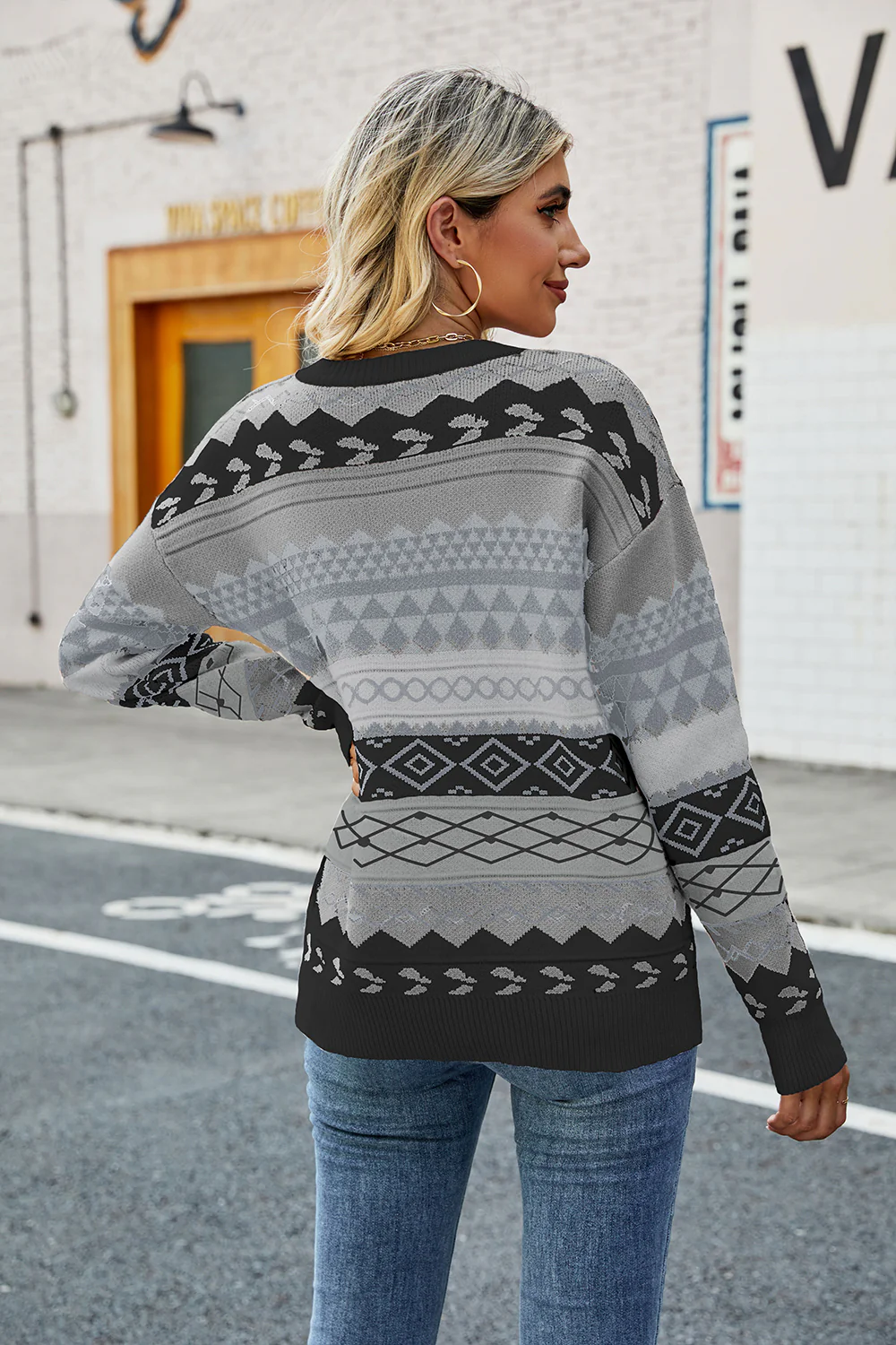 Round Neck Drop Shoulder Sweater - Image 2