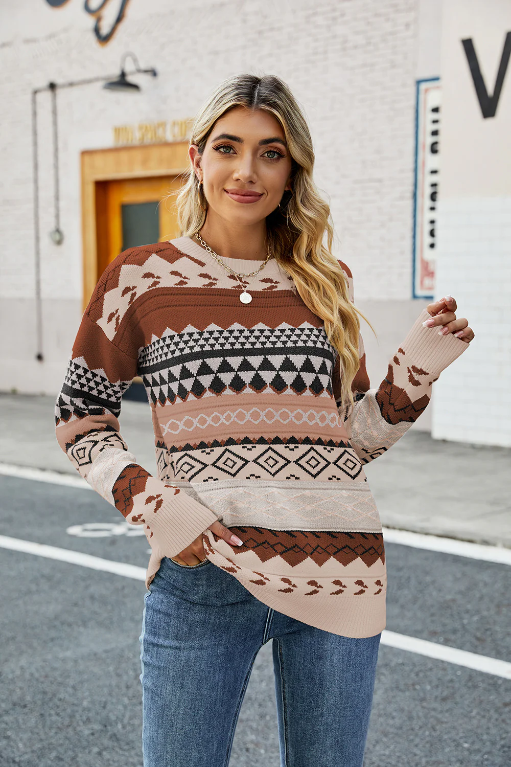 Round Neck Drop Shoulder Sweater - Image 8