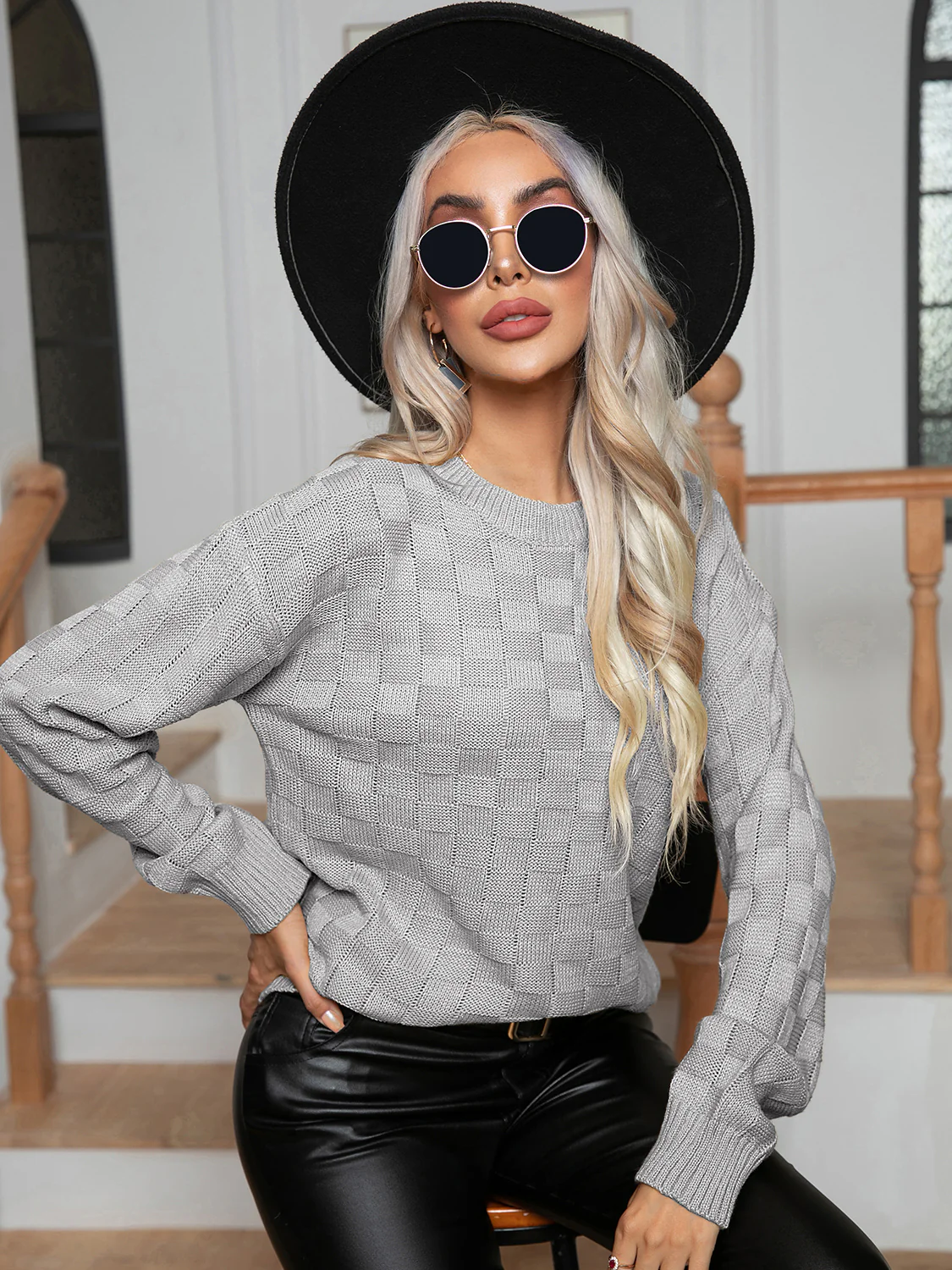 Round Neck Drop Shoulder Sweater - Image 9