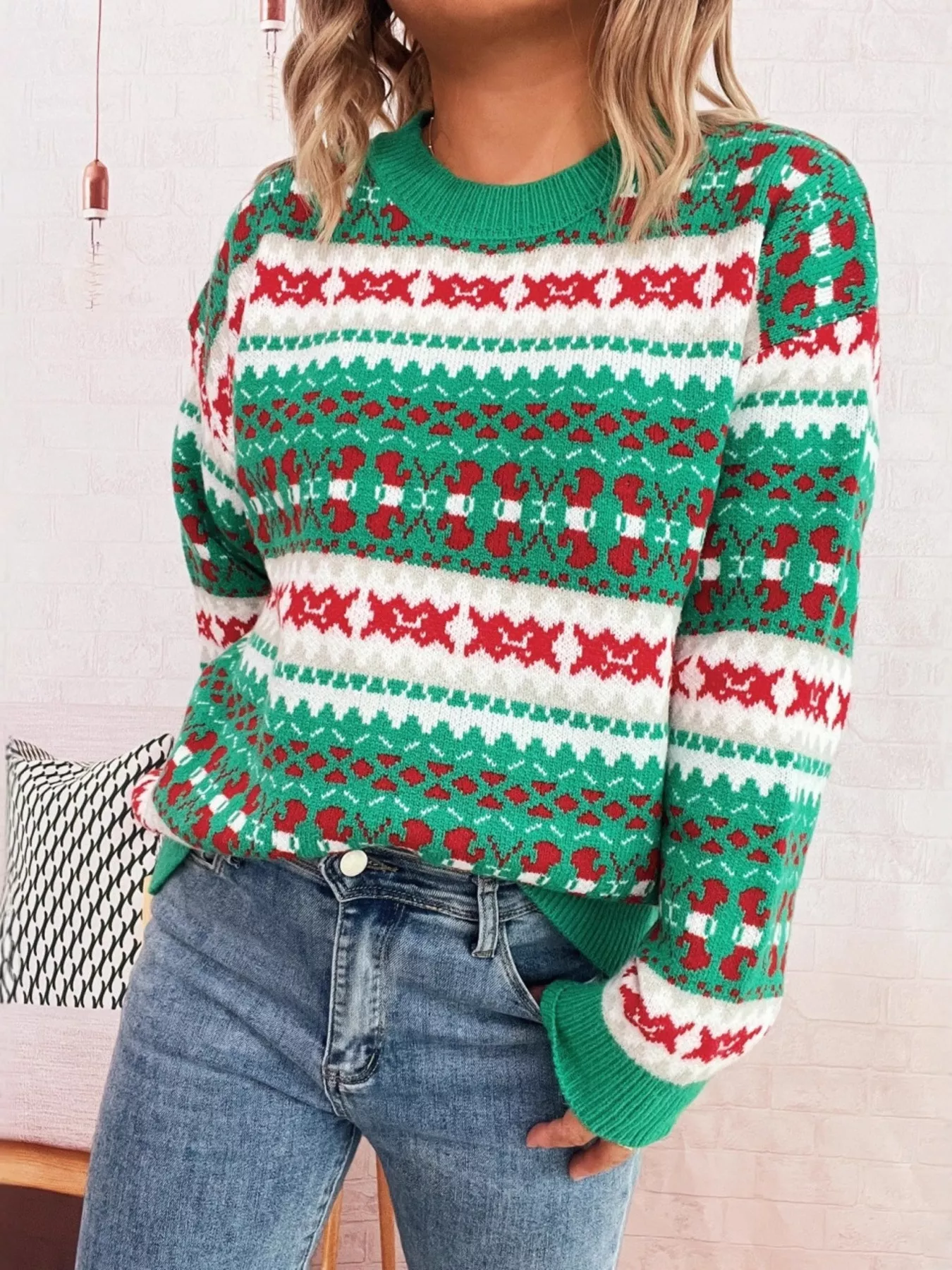 Round Neck Dropped Shoulder Sweater - Image 2