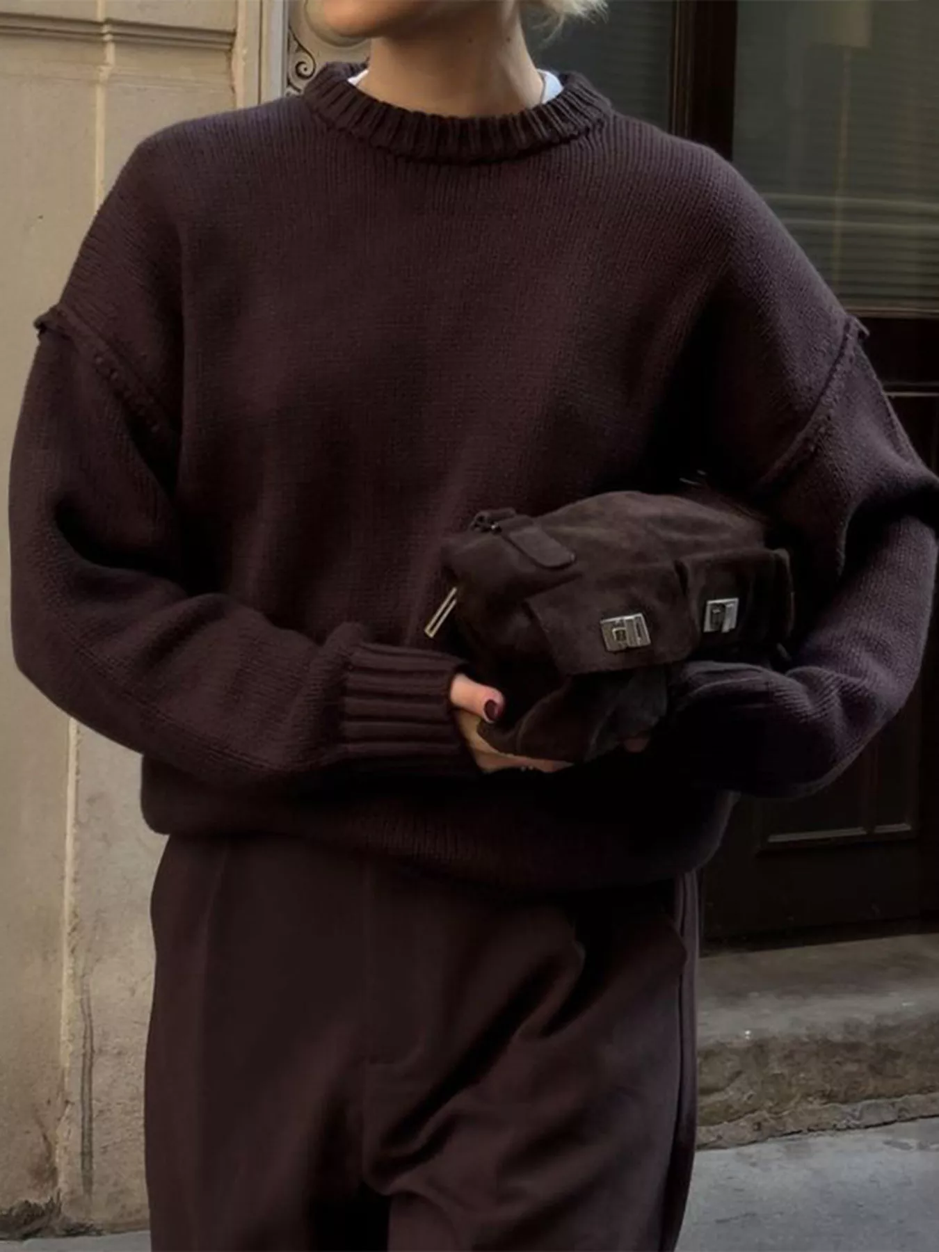 Round Neck Dropped Shoulder Sweater - Image 2