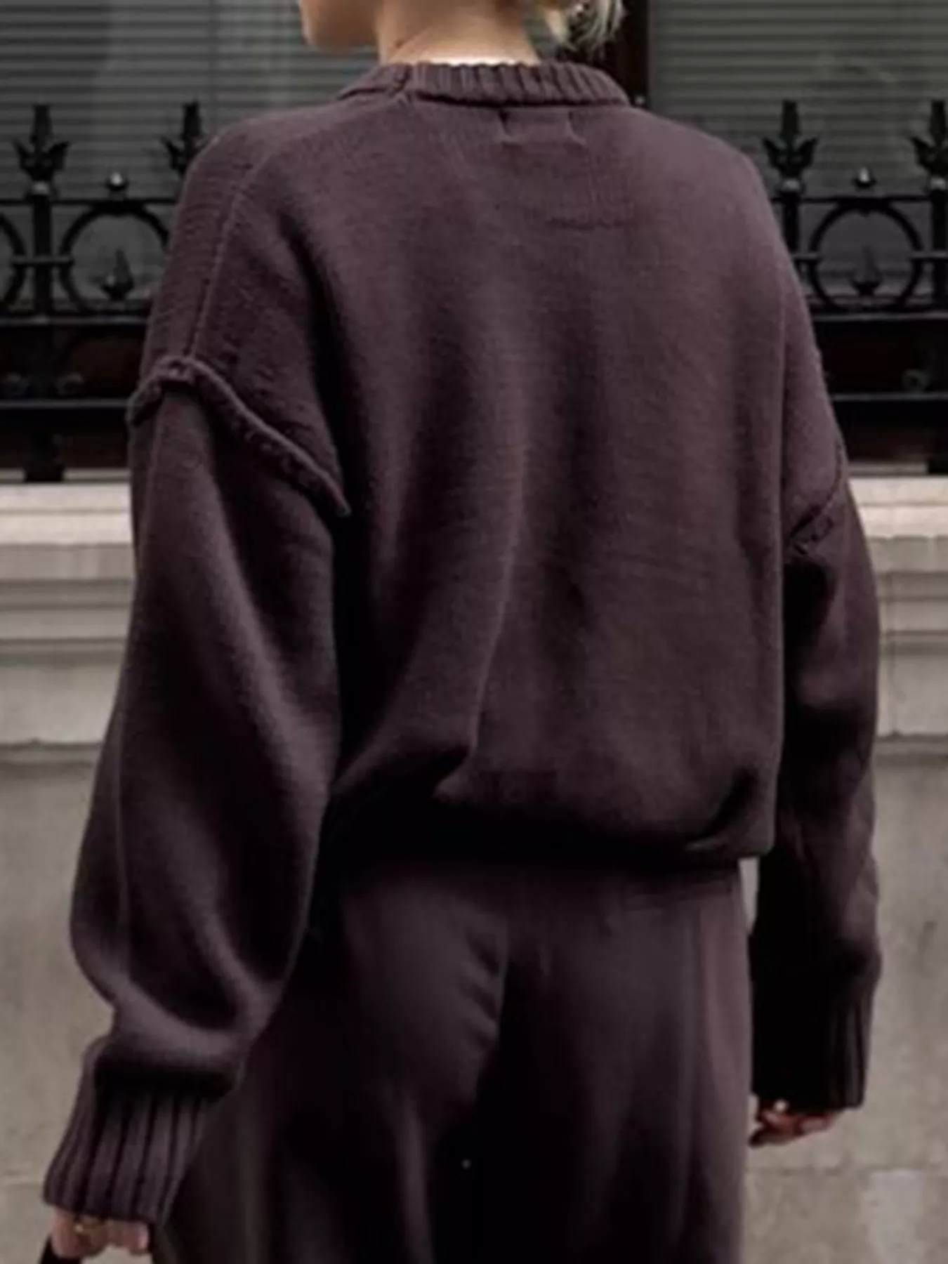 Round Neck Dropped Shoulder Sweater - Image 5