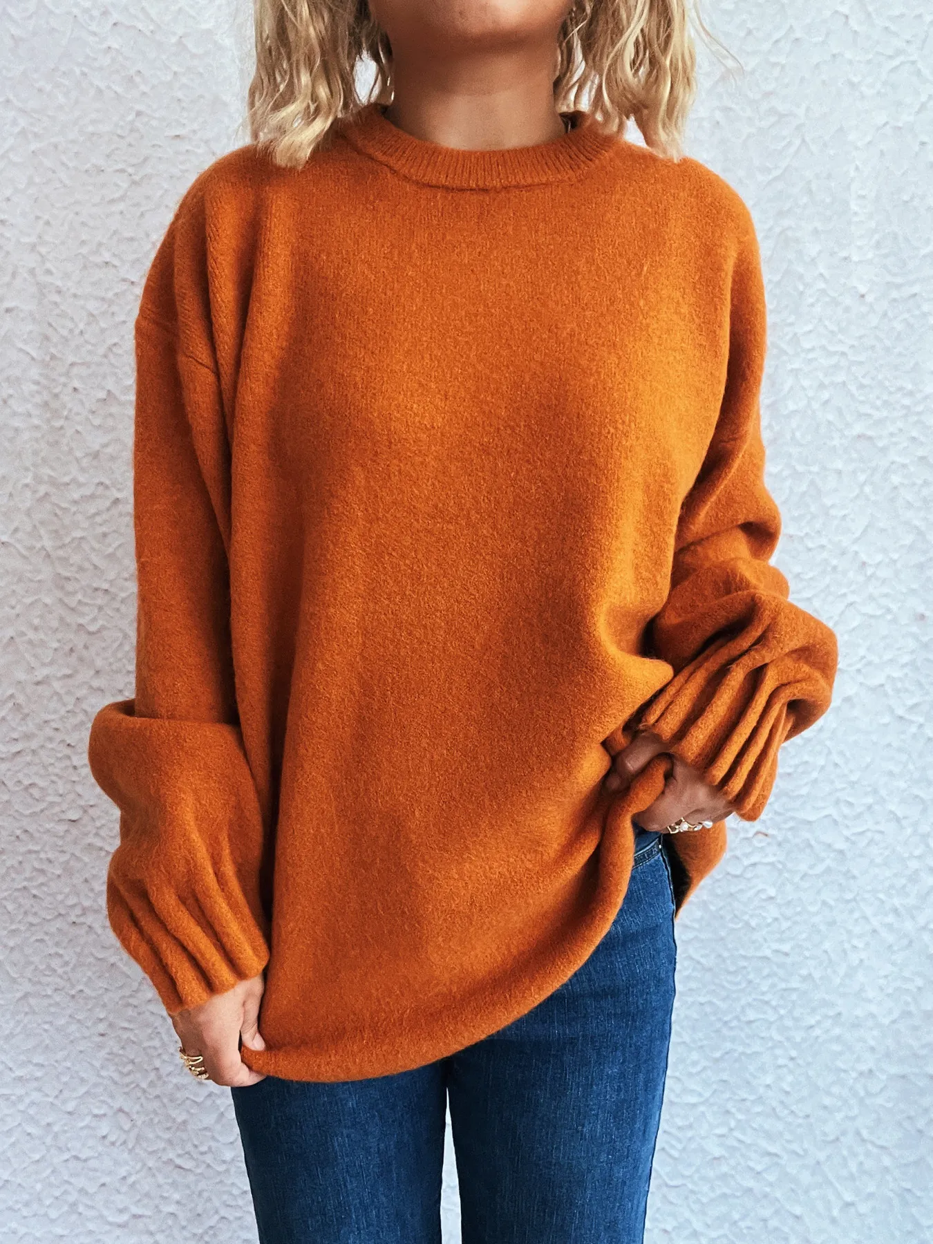 Round Neck Dropped Shoulder Sweater - Image 10