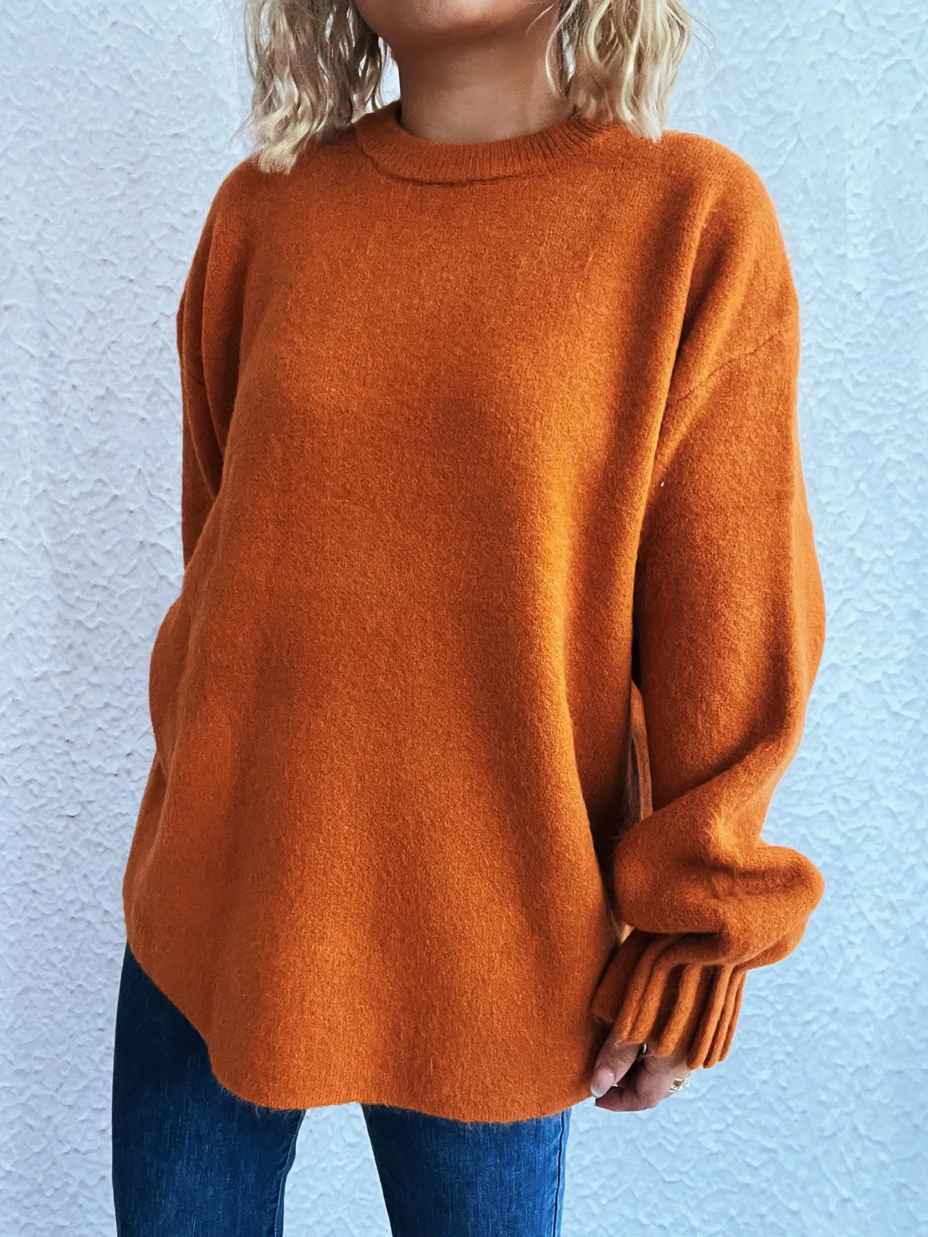 Round Neck Dropped Shoulder Sweater - Image 11