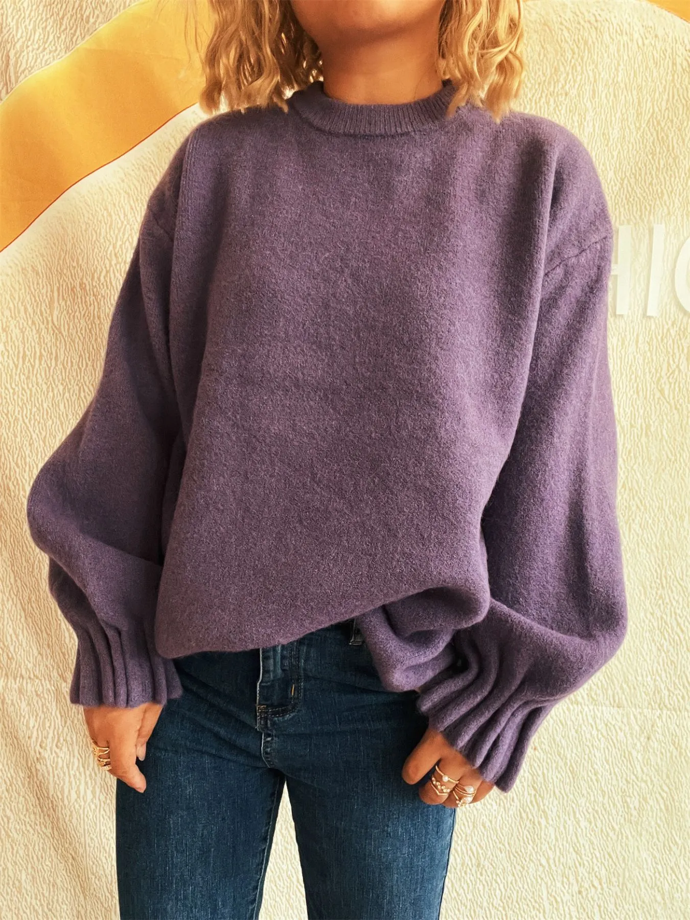 Round Neck Dropped Shoulder Sweater - Image 16