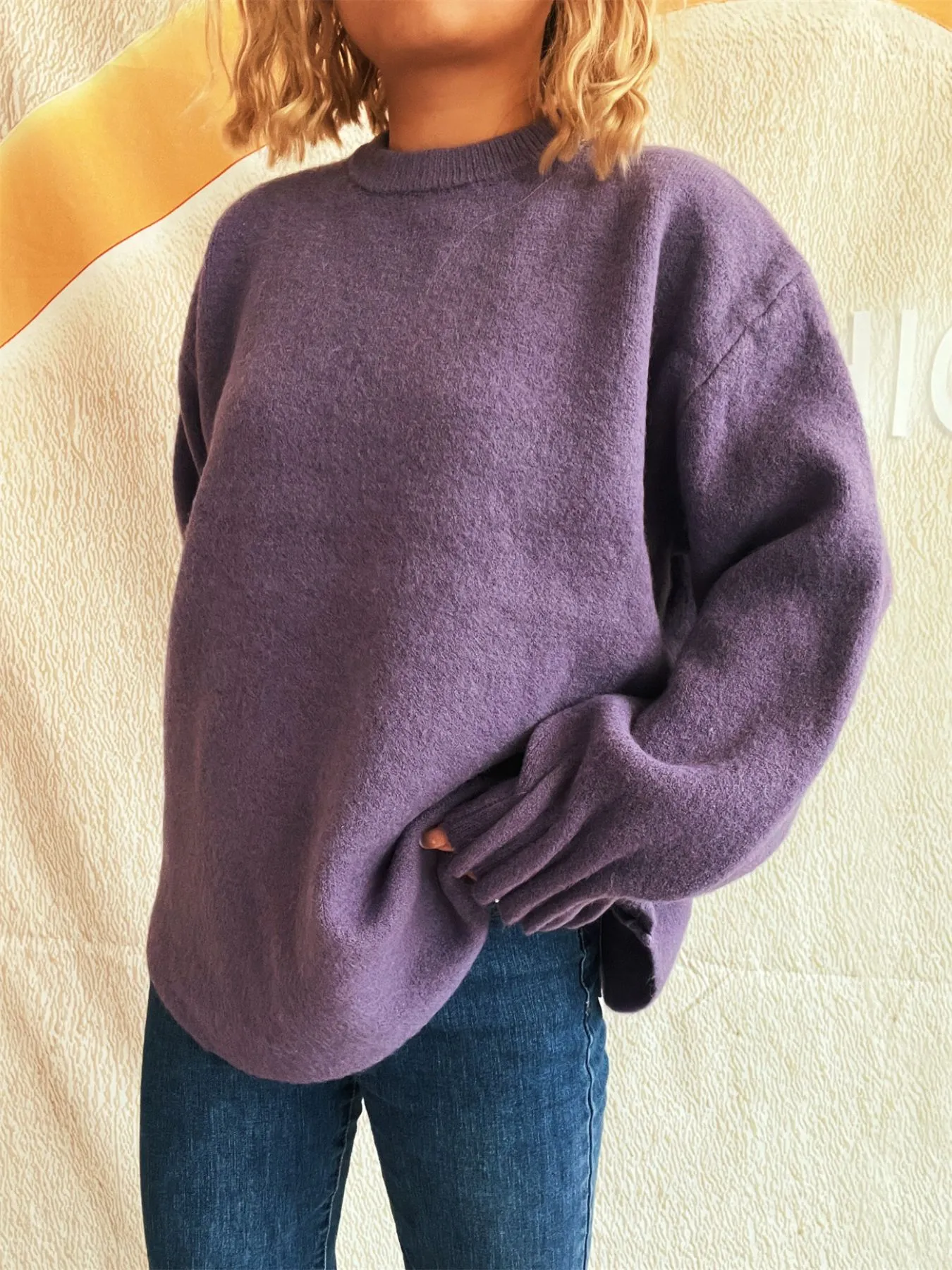 Round Neck Dropped Shoulder Sweater - Image 17