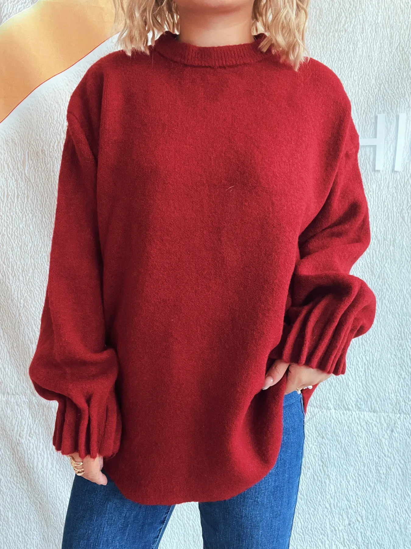 Round Neck Dropped Shoulder Sweater - Image 19
