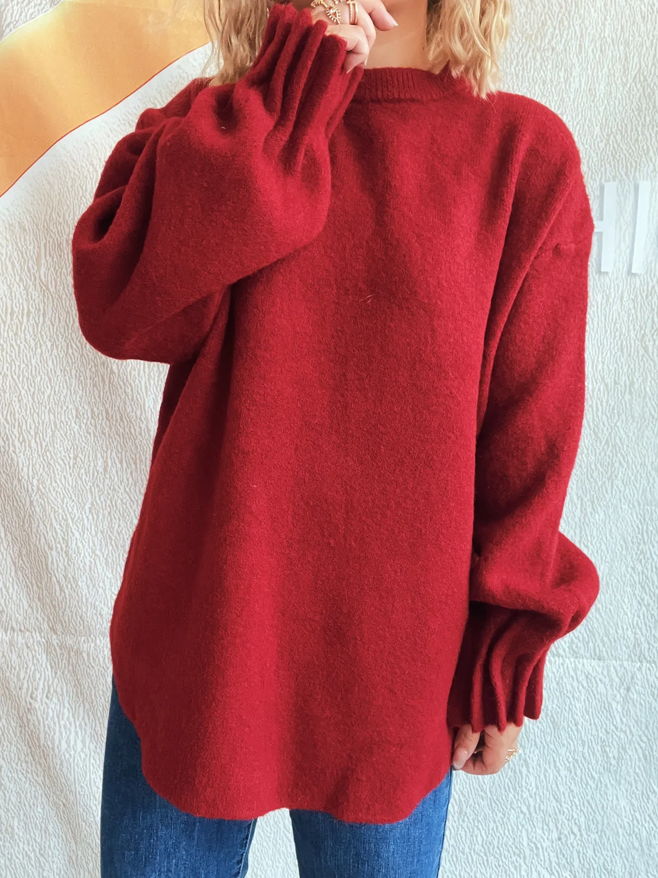 Round Neck Dropped Shoulder Sweater - Image 20