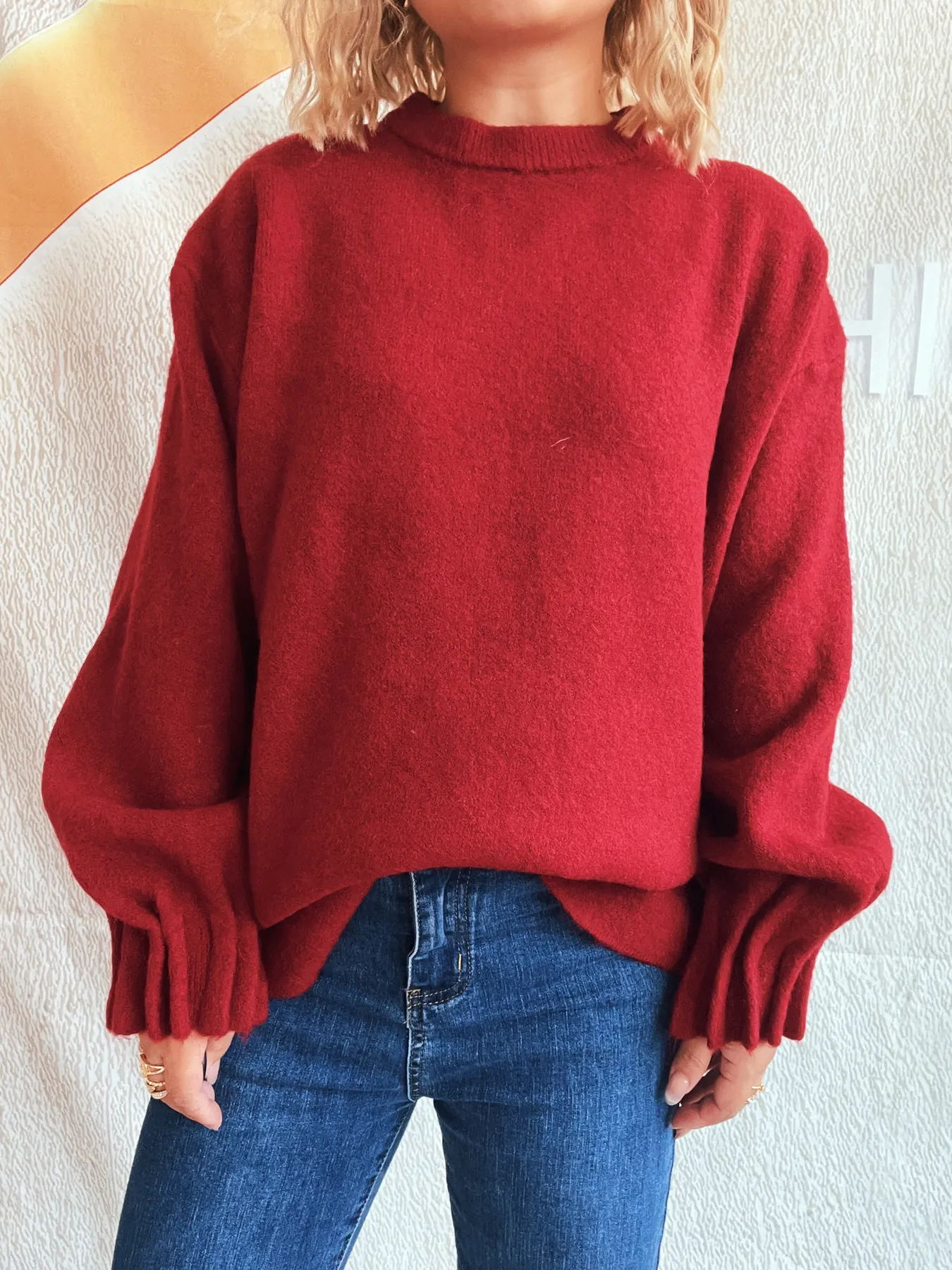 Round Neck Dropped Shoulder Sweater - Image 21