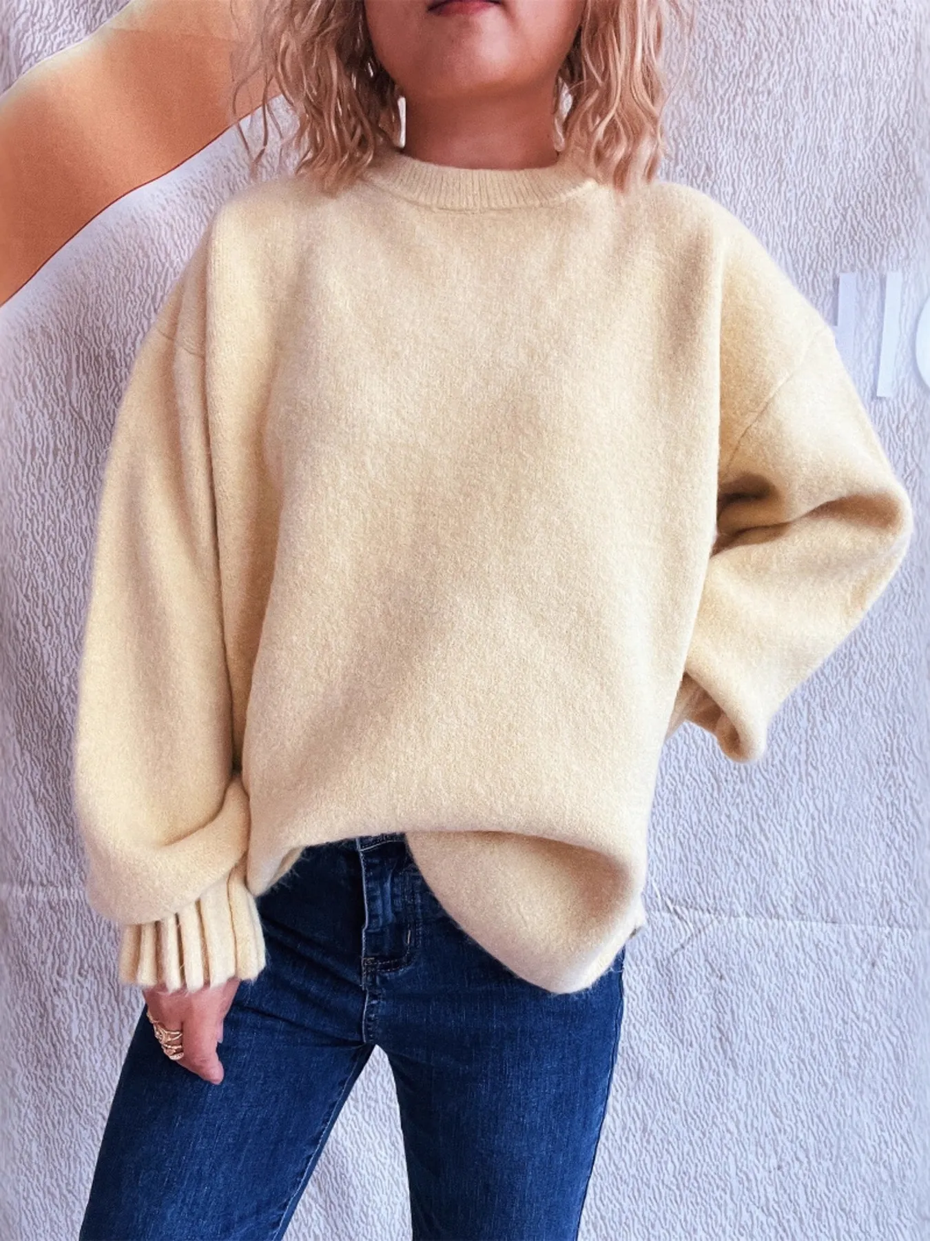 Round Neck Dropped Shoulder Sweater - Image 25
