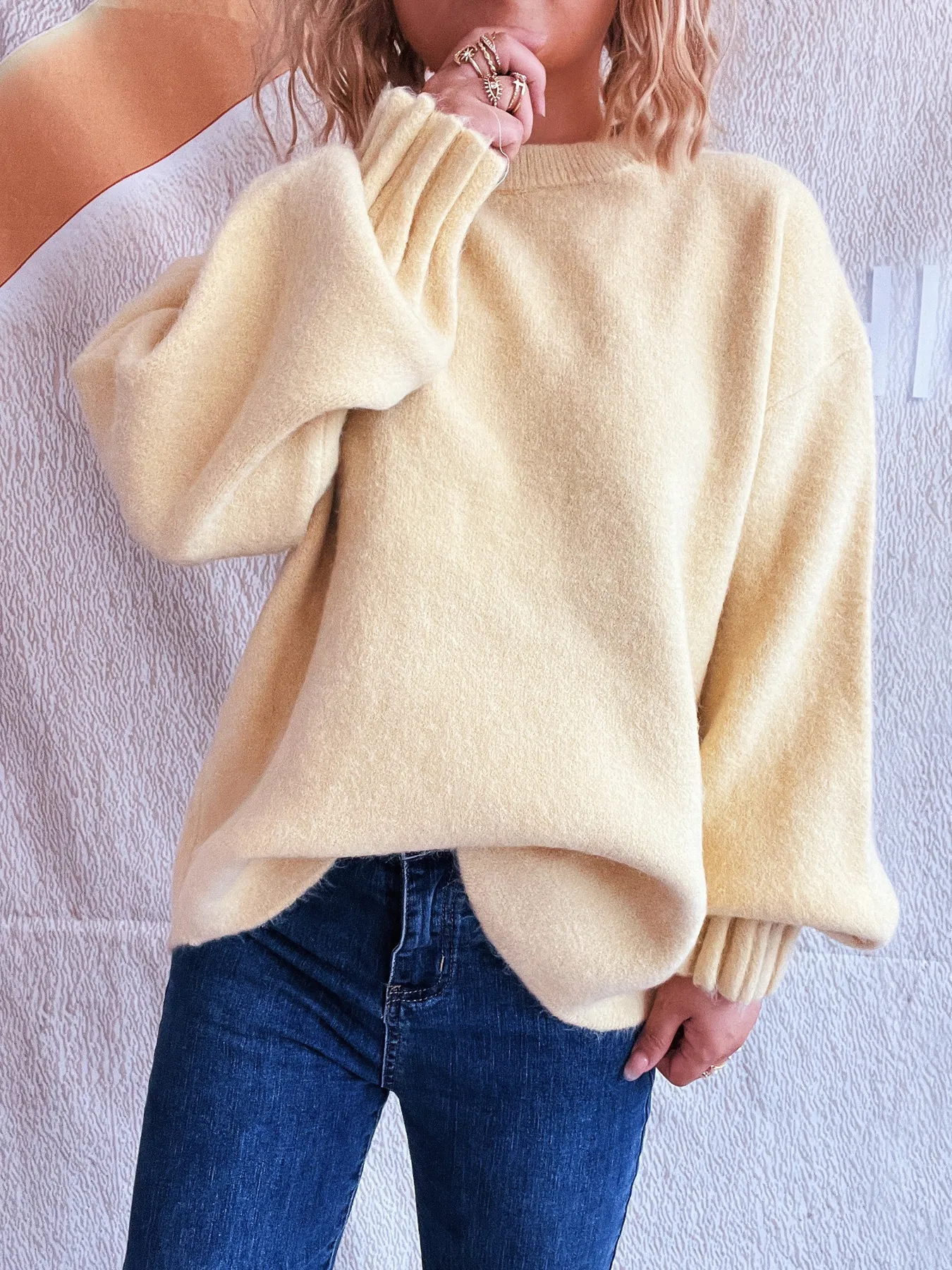 Round Neck Dropped Shoulder Sweater - Image 27
