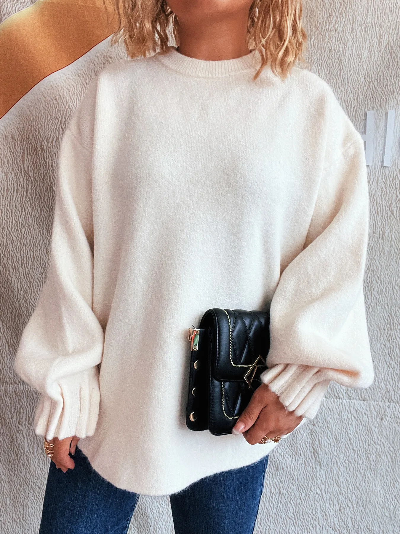 Round Neck Dropped Shoulder Sweater - Image 3