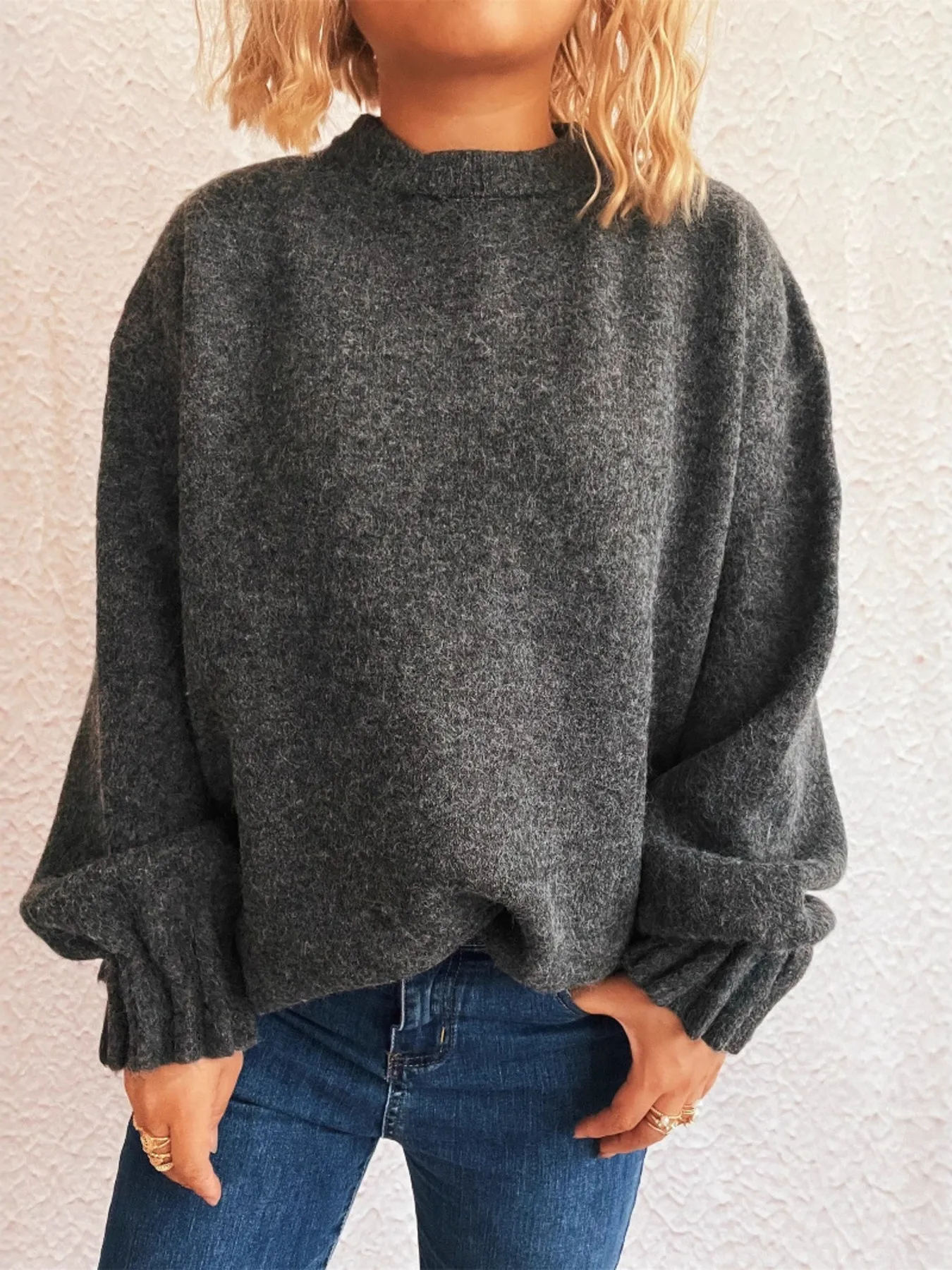 Round Neck Dropped Shoulder Sweater - Image 30