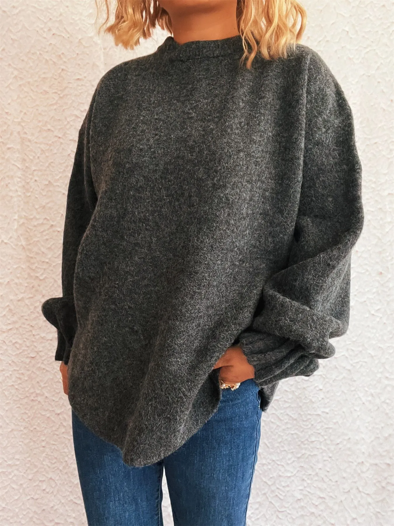Round Neck Dropped Shoulder Sweater - Image 31