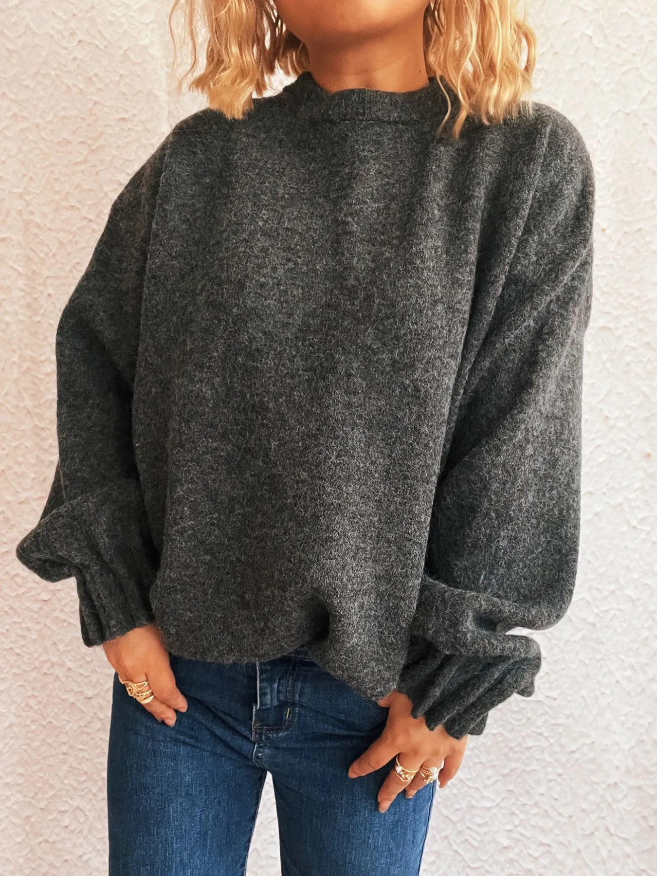 Round Neck Dropped Shoulder Sweater - Image 32