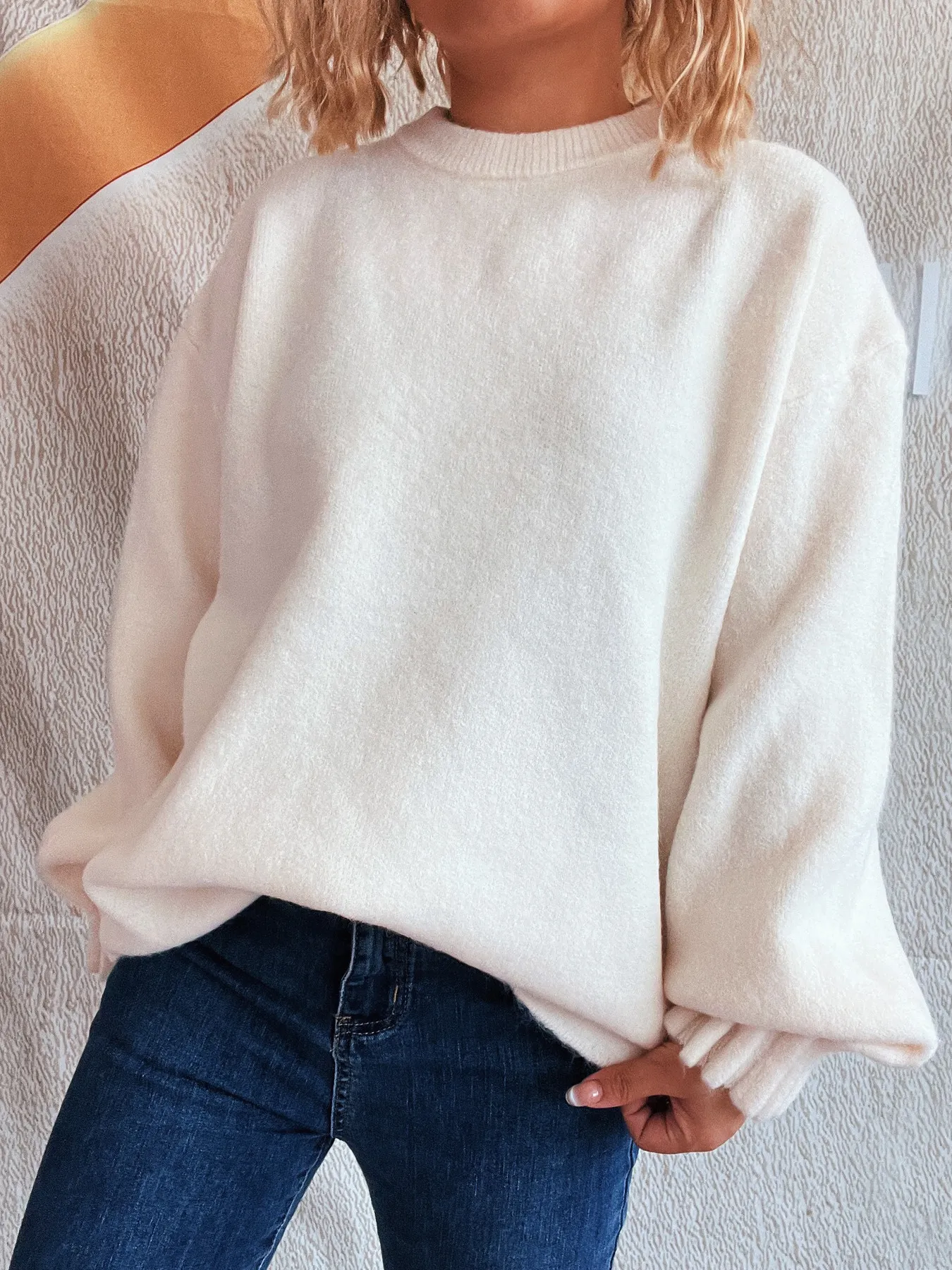 Round Neck Dropped Shoulder Sweater - Image 4