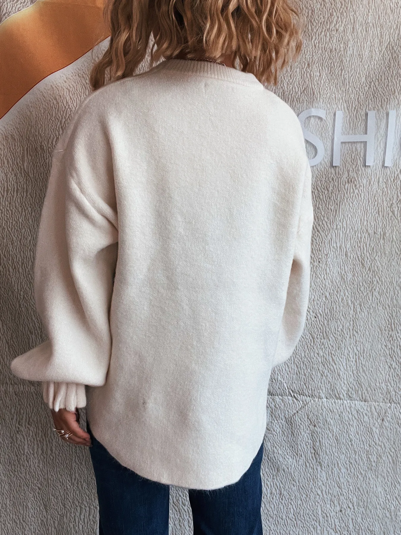 Round Neck Dropped Shoulder Sweater - Image 5