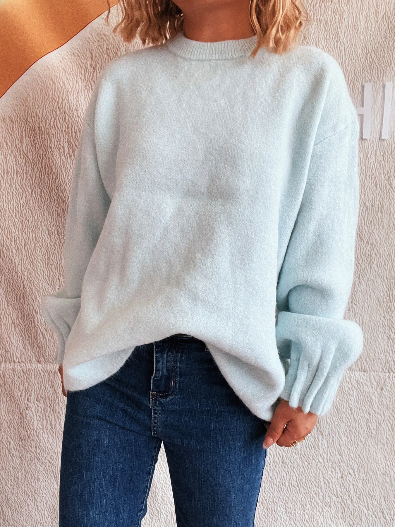 Round Neck Dropped Shoulder Sweater - Image 6