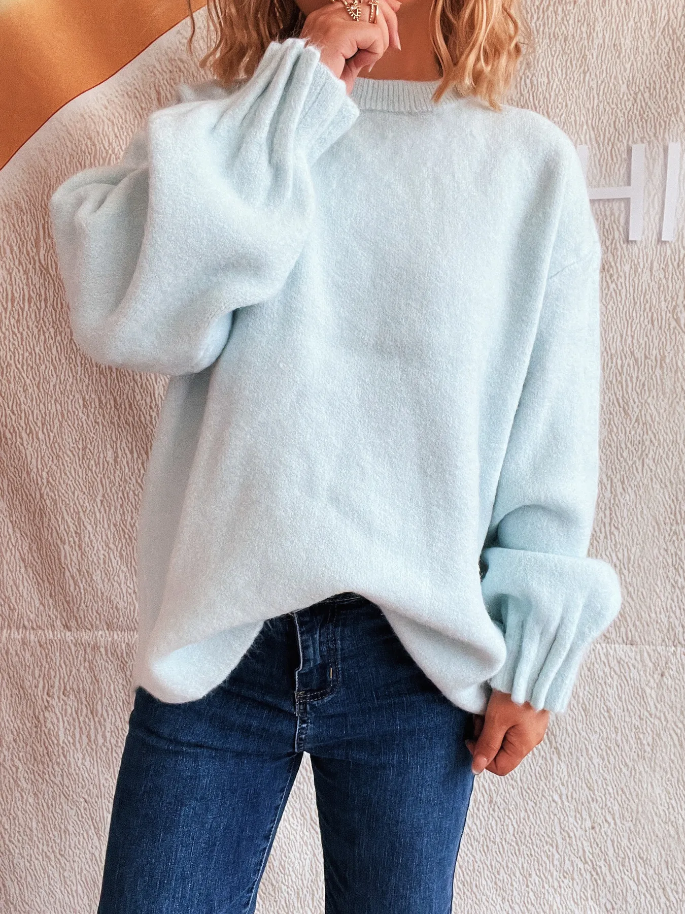 Round Neck Dropped Shoulder Sweater - Image 7