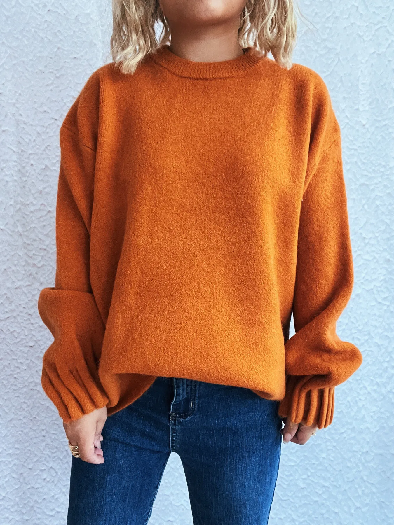 Round Neck Dropped Shoulder Sweater - Image 9