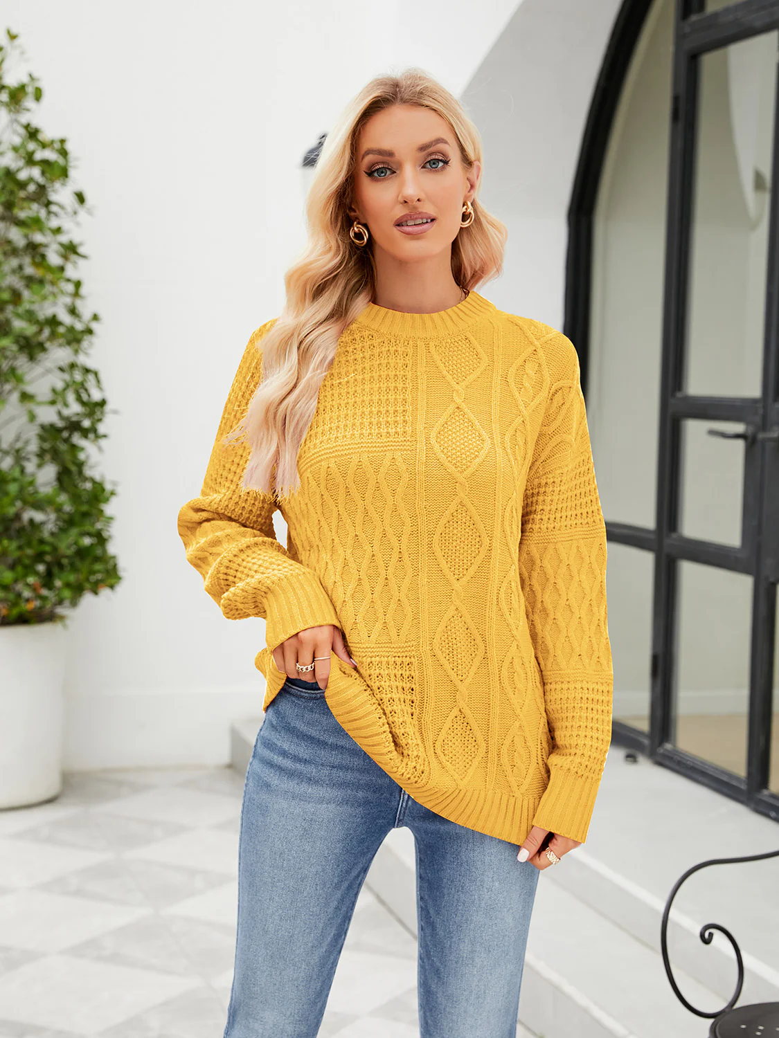Round Neck Dropped Shoulder Sweater - Image 10