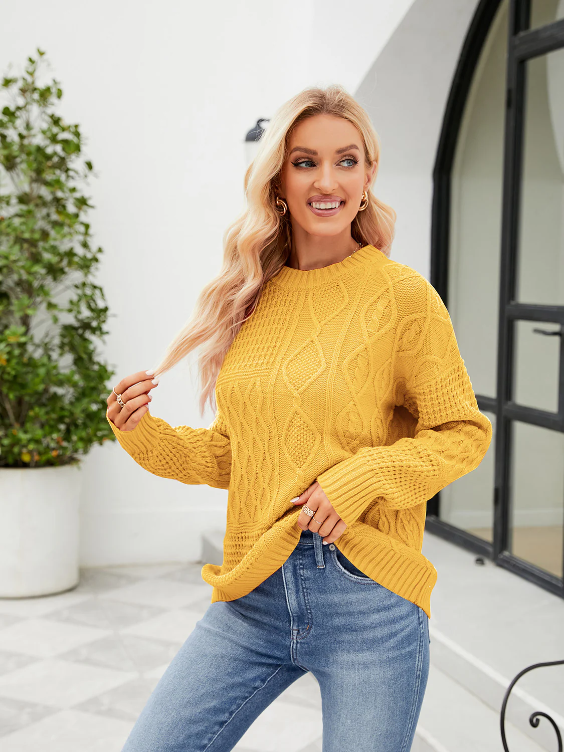 Round Neck Dropped Shoulder Sweater - Image 11